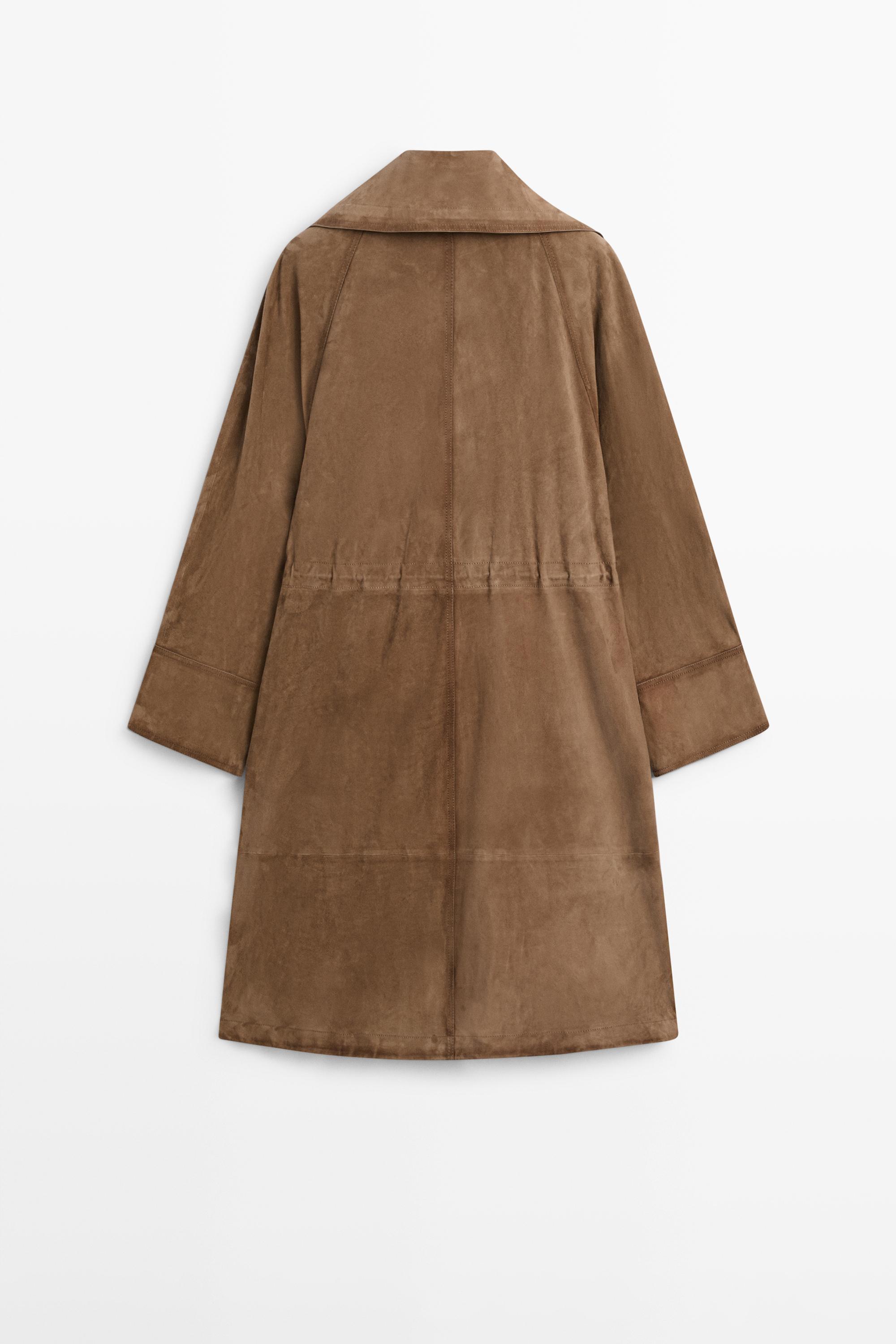 Suede leather high neck parka — Washed