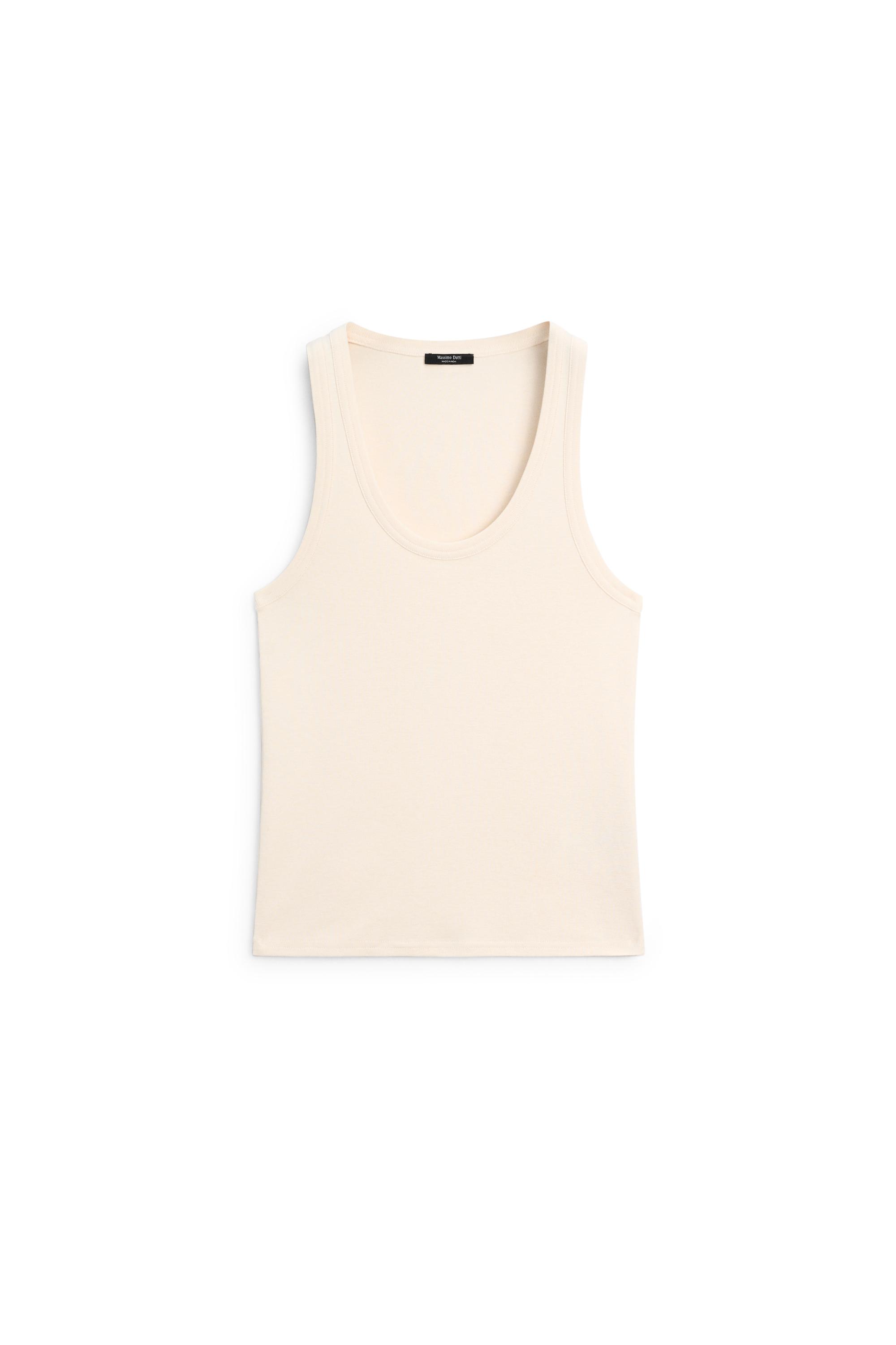 Sleeveless 100% cotton T-shirt — Beige