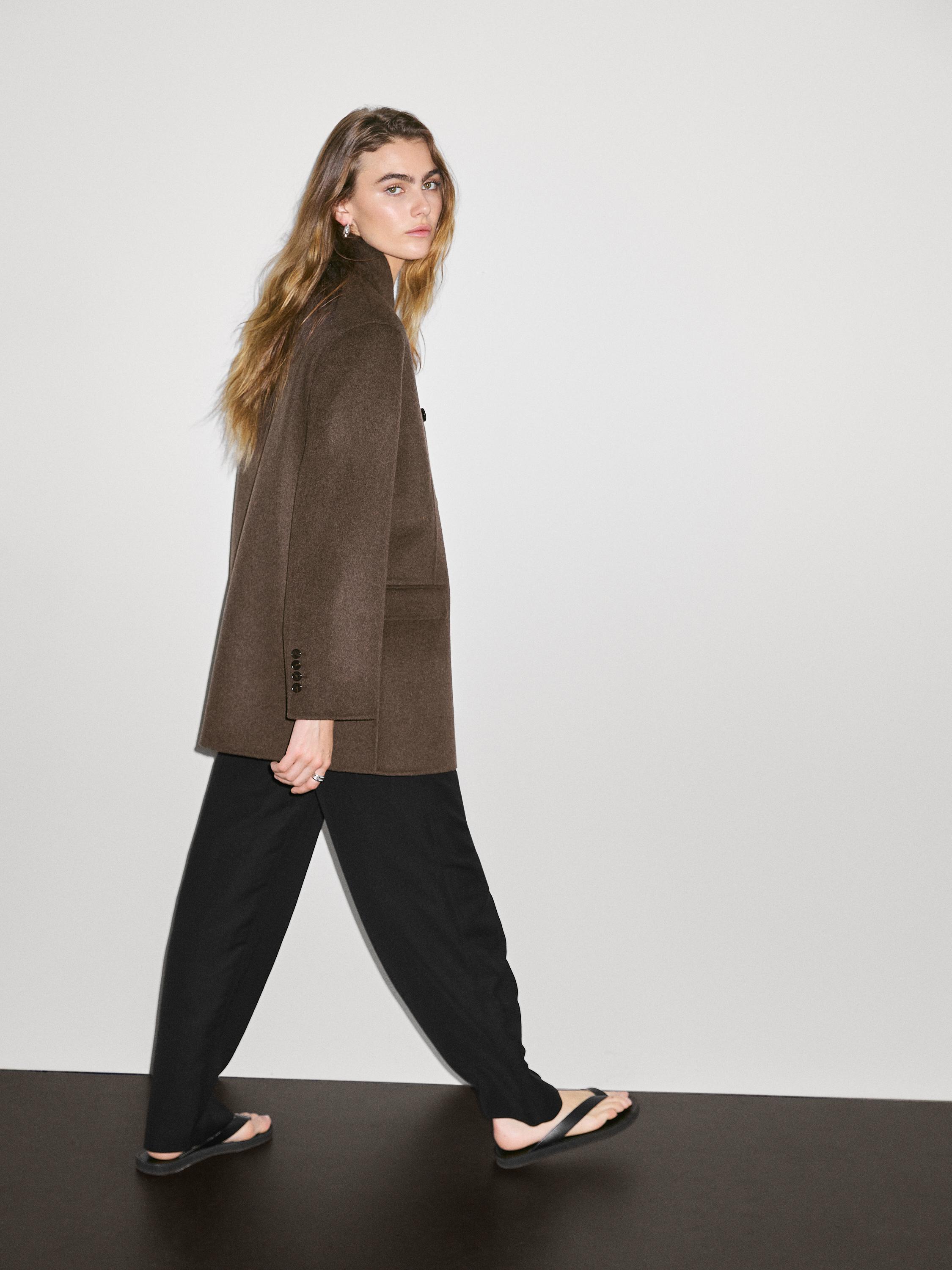 Wool blend coat with tuxedo collar