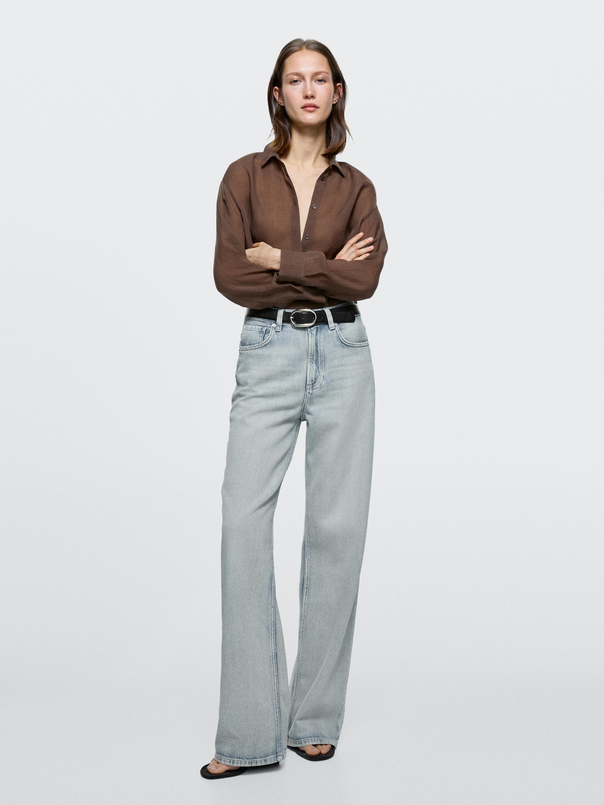 Jeans Wide Leg Tiro Alto - Azul Claro - 38 - Massimo Dutti - Mujer