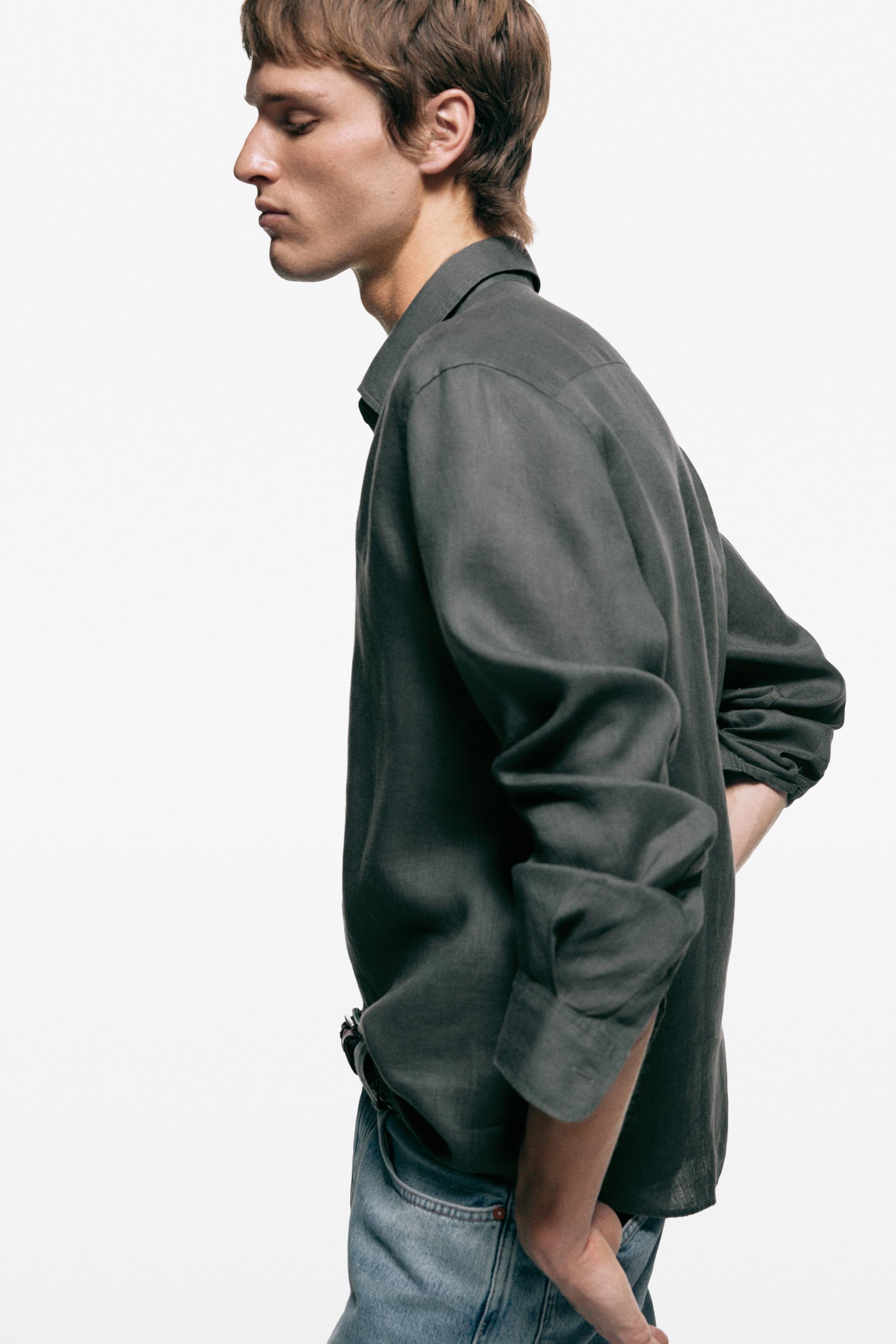 100% linen slim fit shirt — DARK GREEN