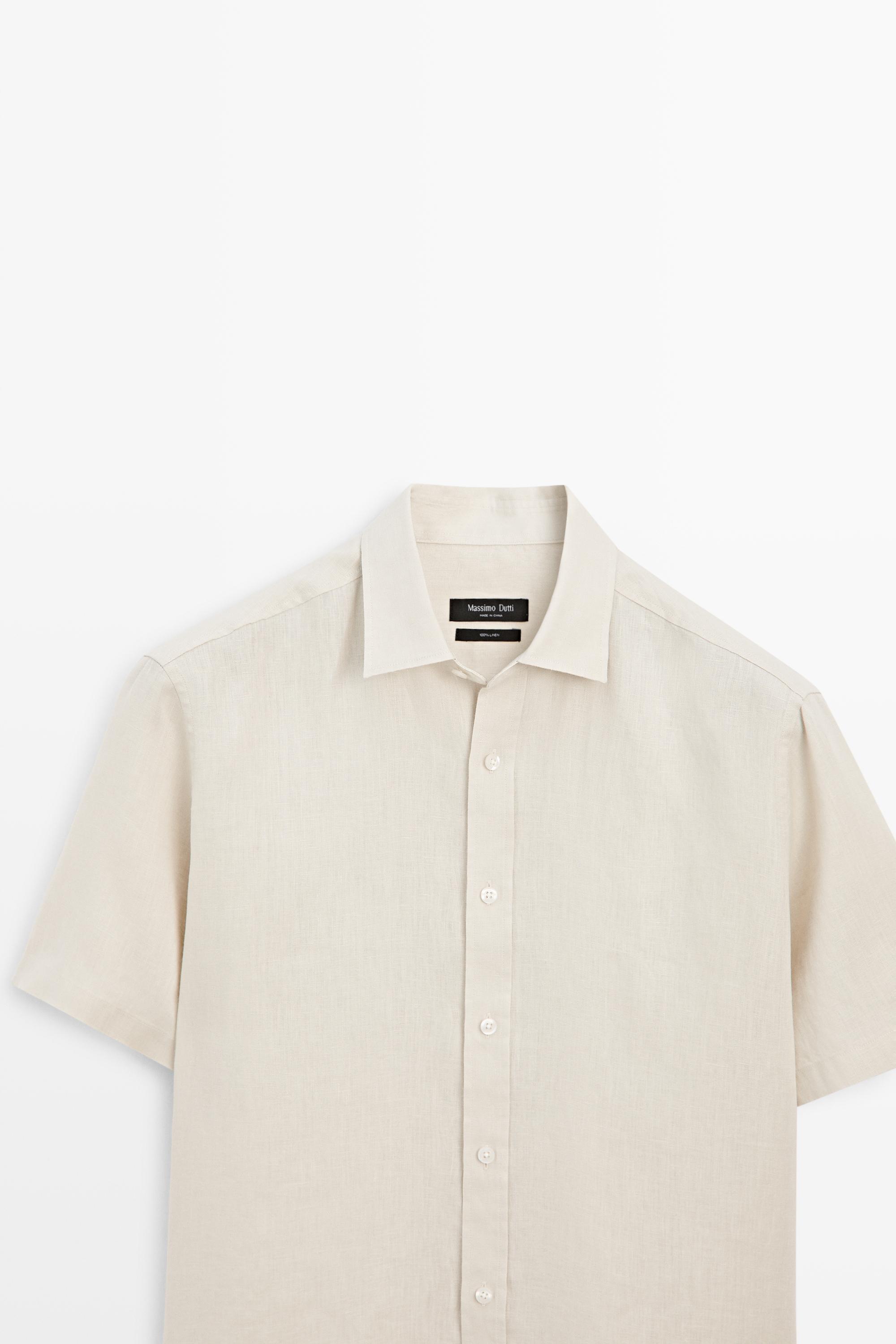 Regular fit 100% linen short sleeve shirt — SAND