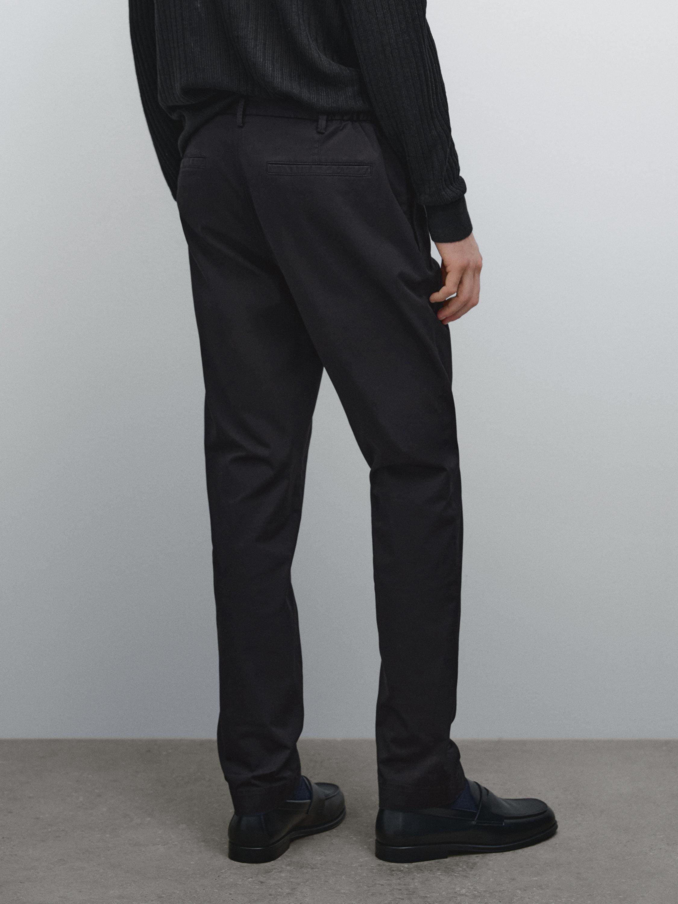 Cotton blend slim fit trousers