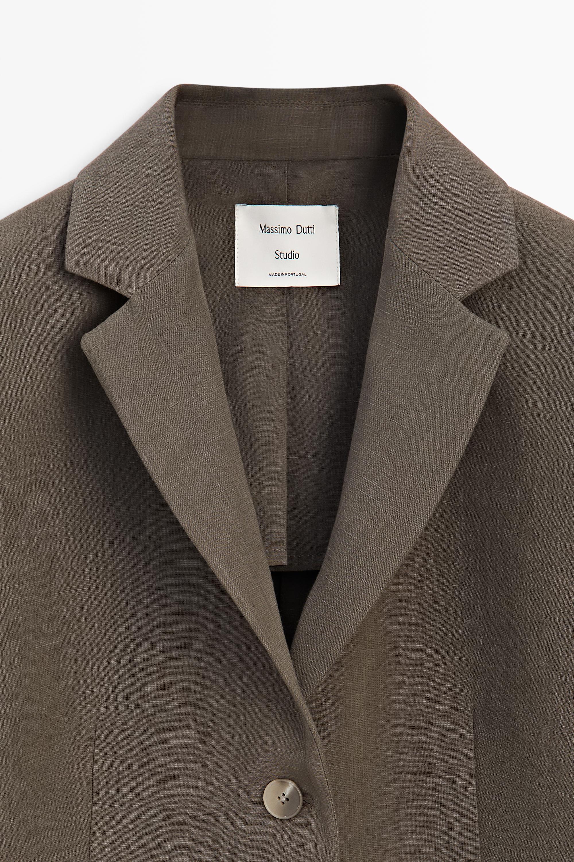 Tailored linen-blend blazer - STUDIO — BROWN