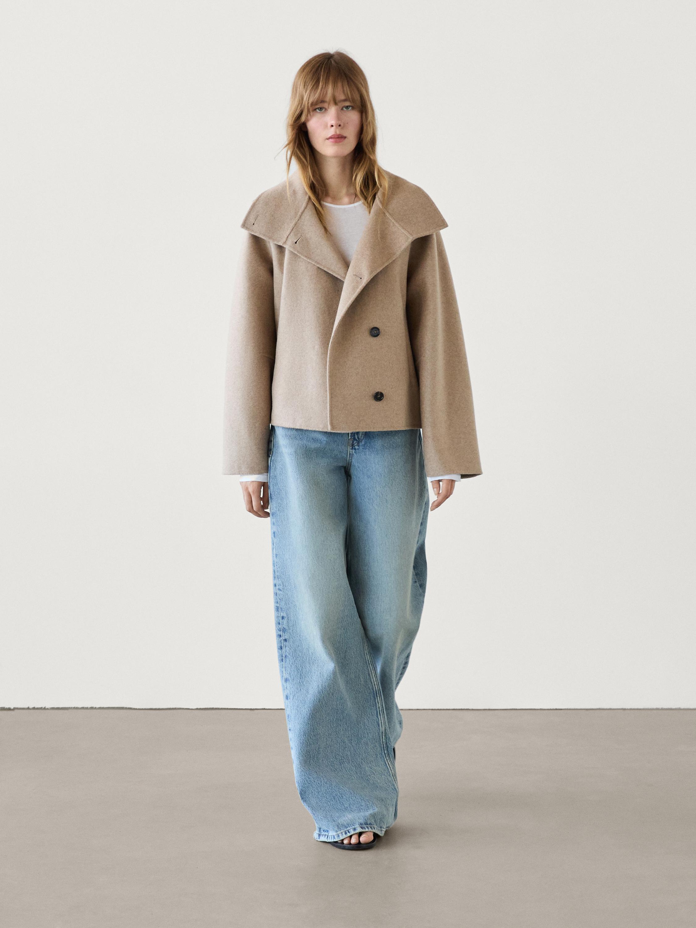 Manteau court a col montant avec de la laine Camel Coats And Jackets Massimo Dutti