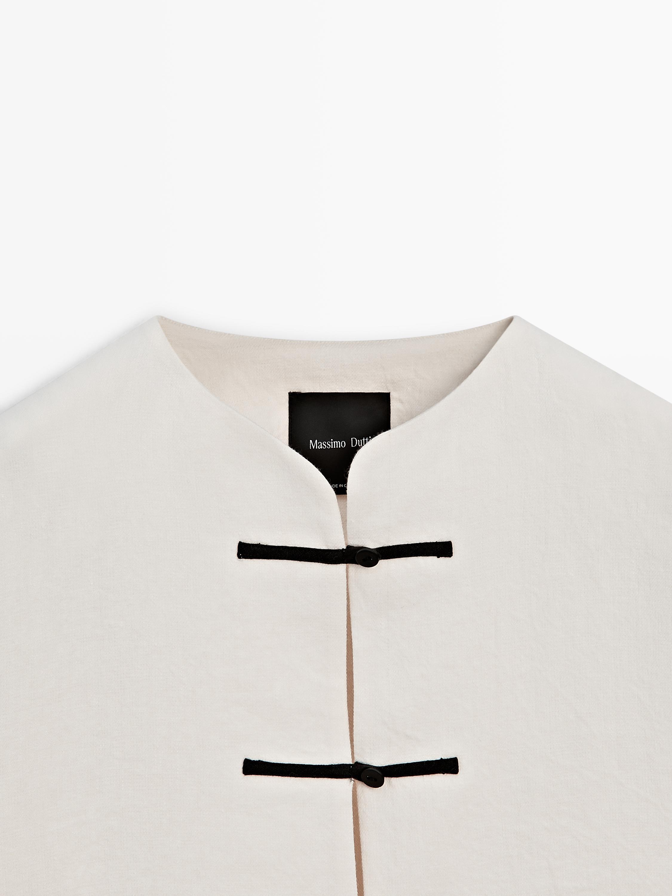 Linen overshirt with button details — CREAM
