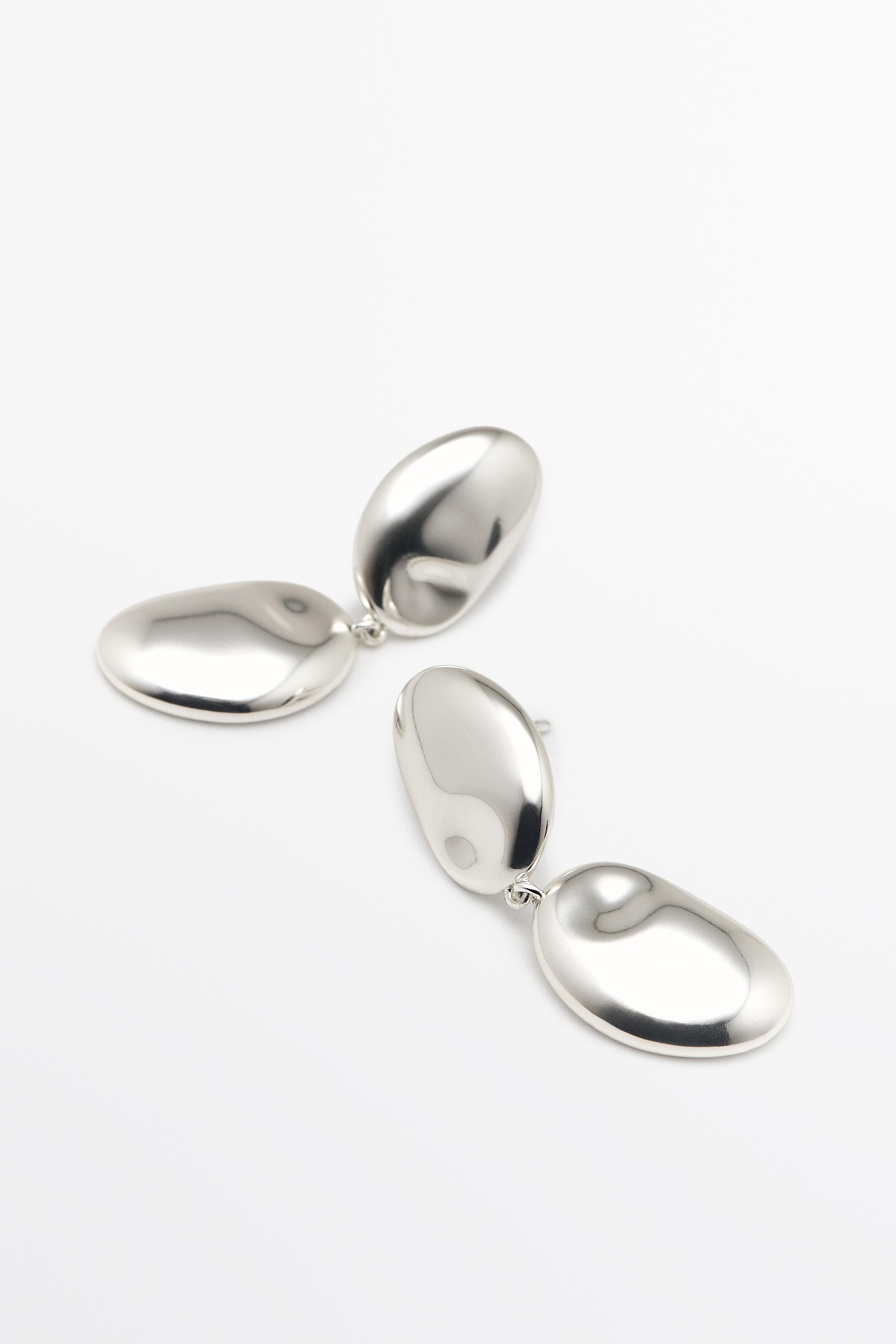 Metallic piece dangle earrings — SILVER
