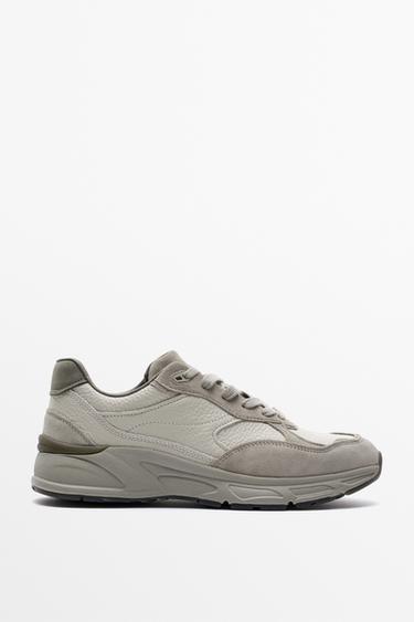 Mixed leather panel sneaker — WHITE 1