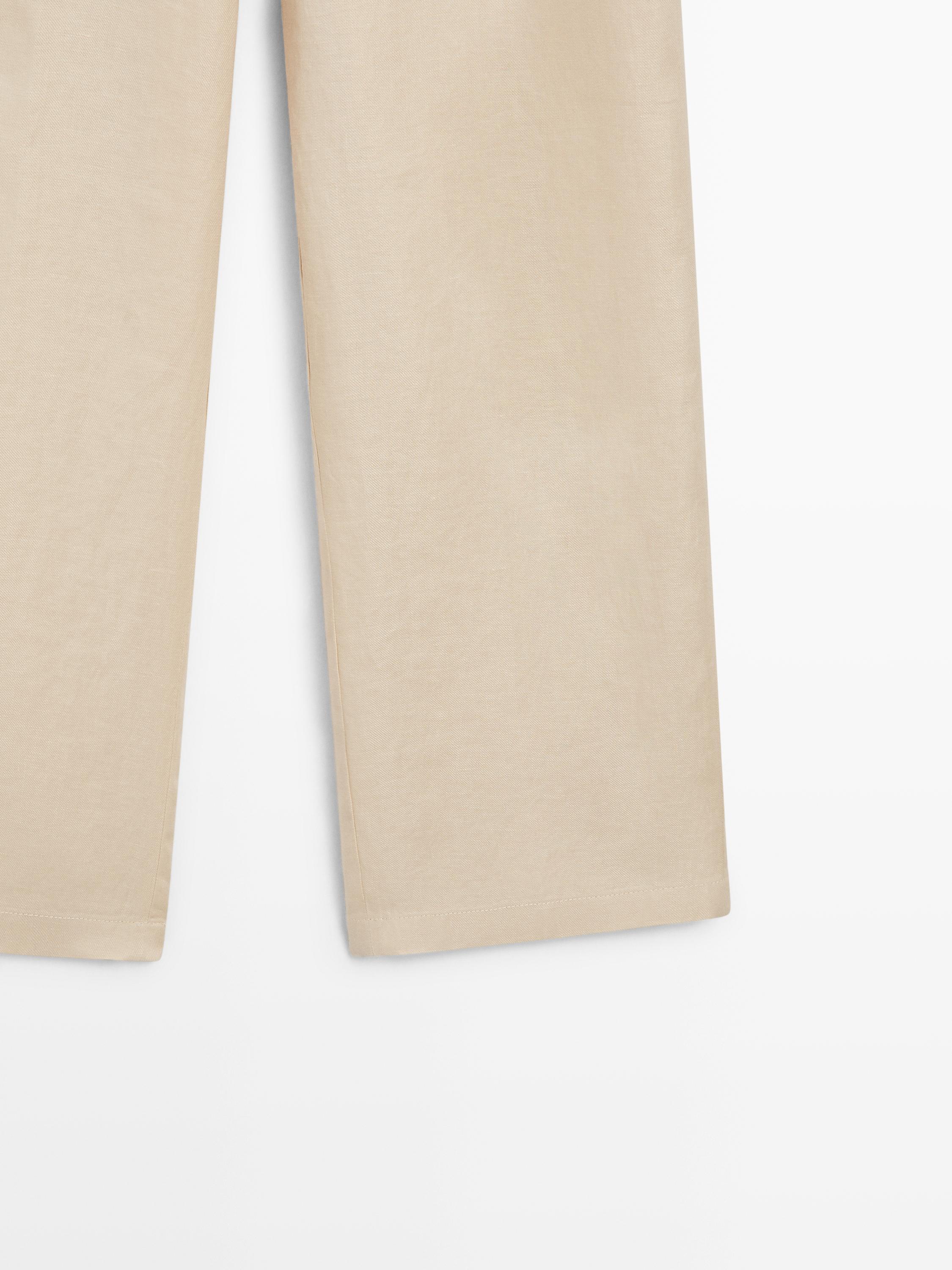 100% linen wide-leg elasticated trousers — SAND