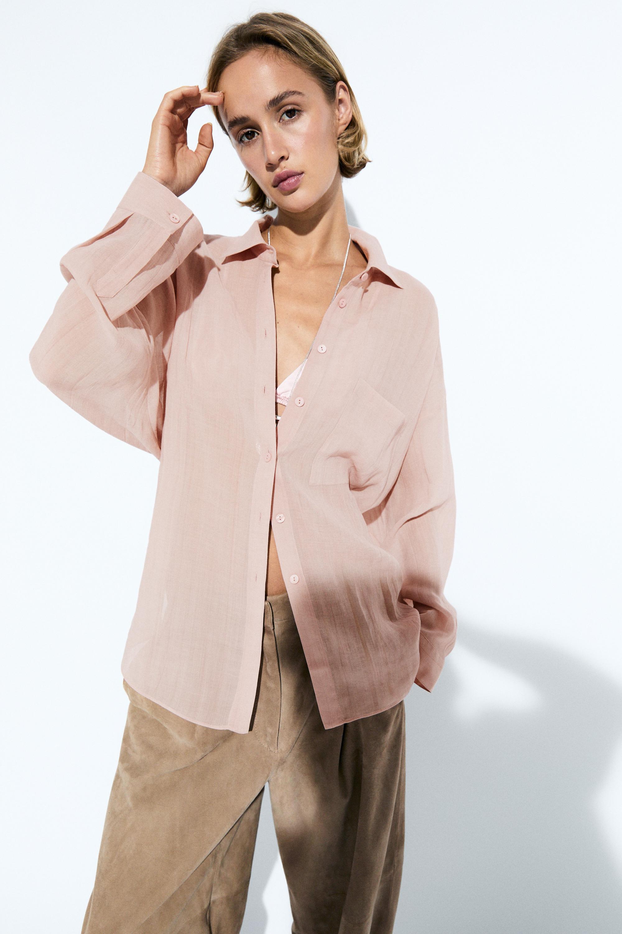 Flowing ramie pocket shirt — PALE PINK