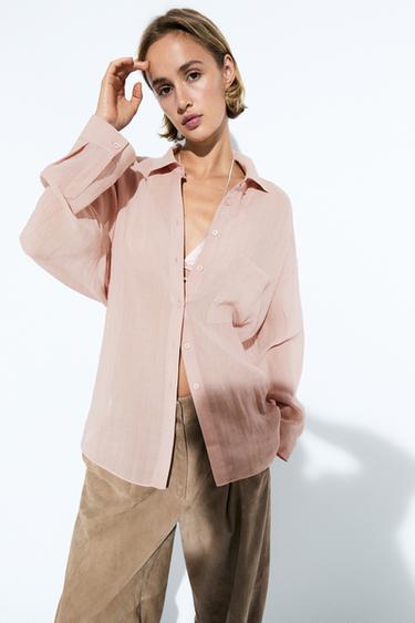 Flowing ramie pocket shirt — PALE PINK 3