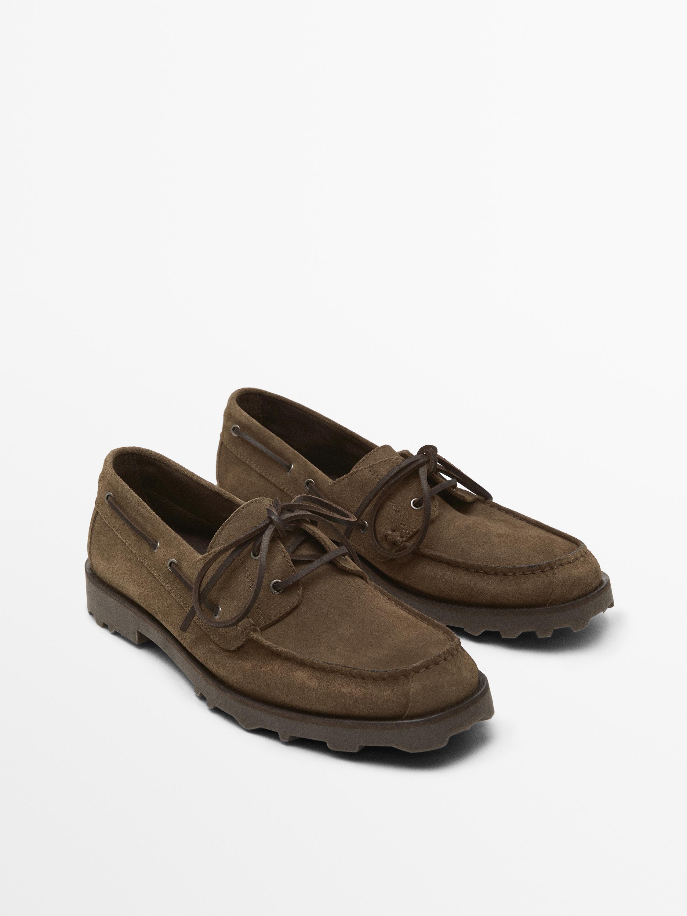 Brown split suede deck shoes