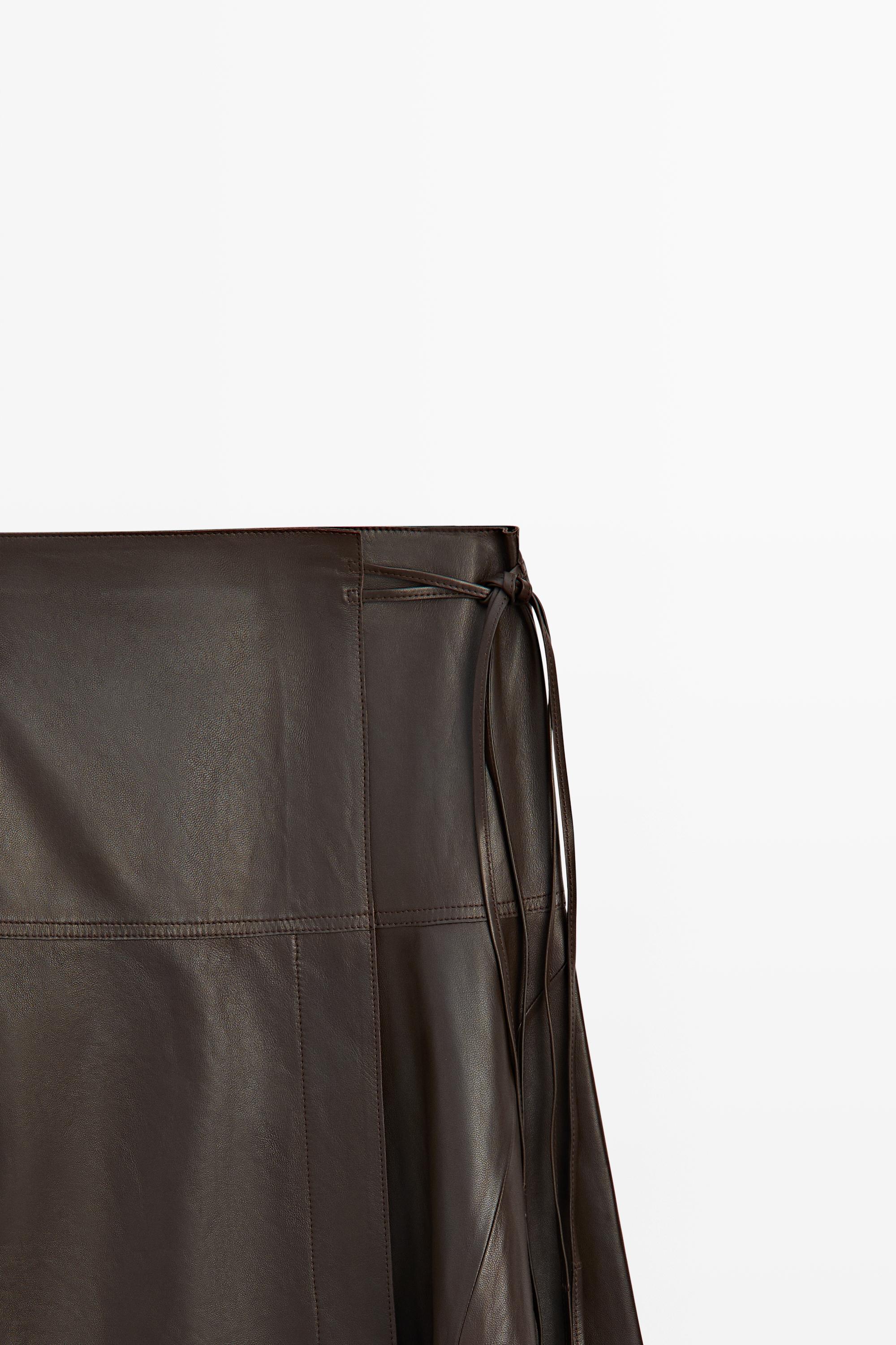 Nappa leather midi skirt with tie detail