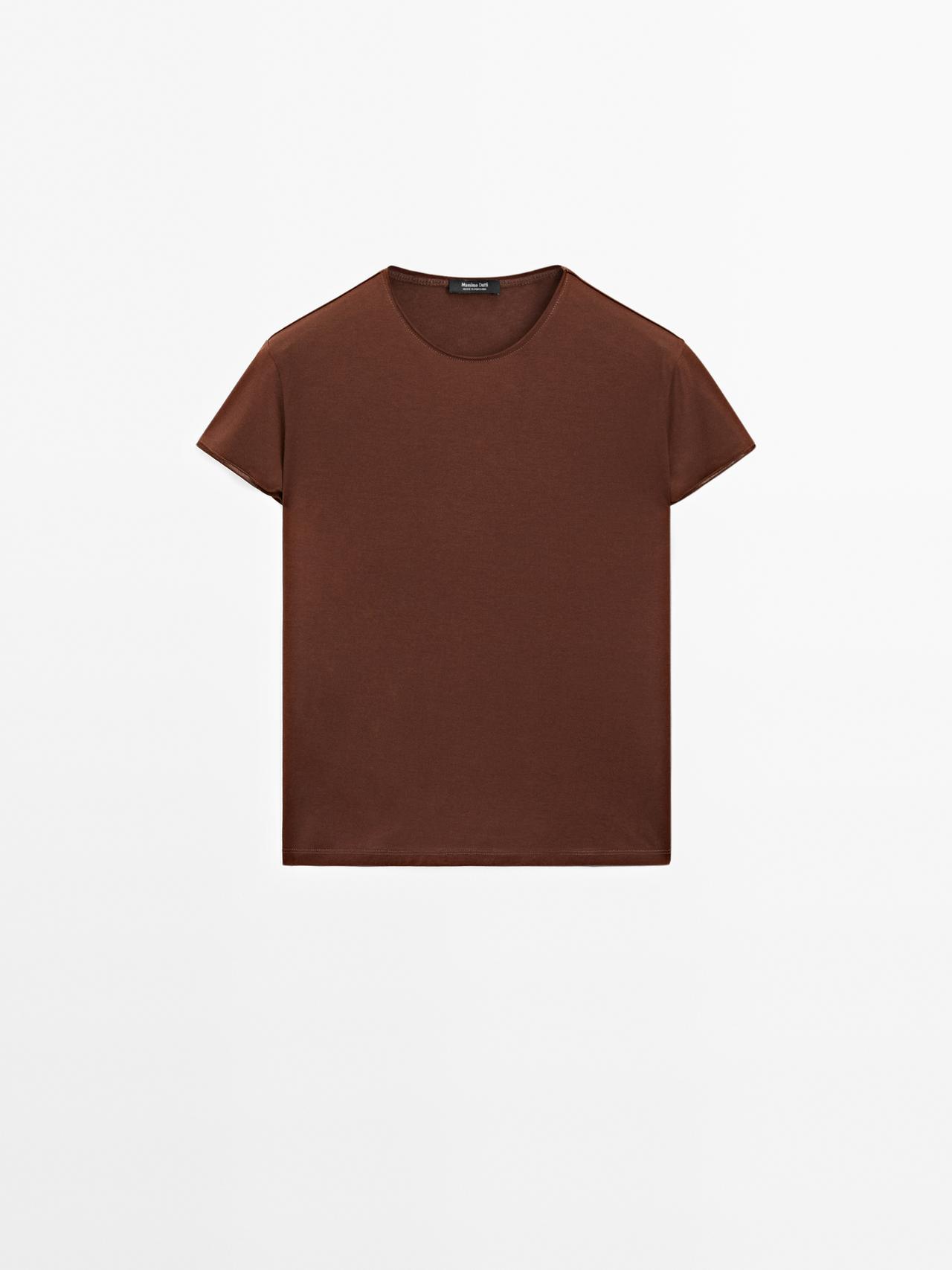 Massimo Dutti - Dame - Kortærmet T-Shirt Med Blødt Fald - Karamelfarvet - Xl