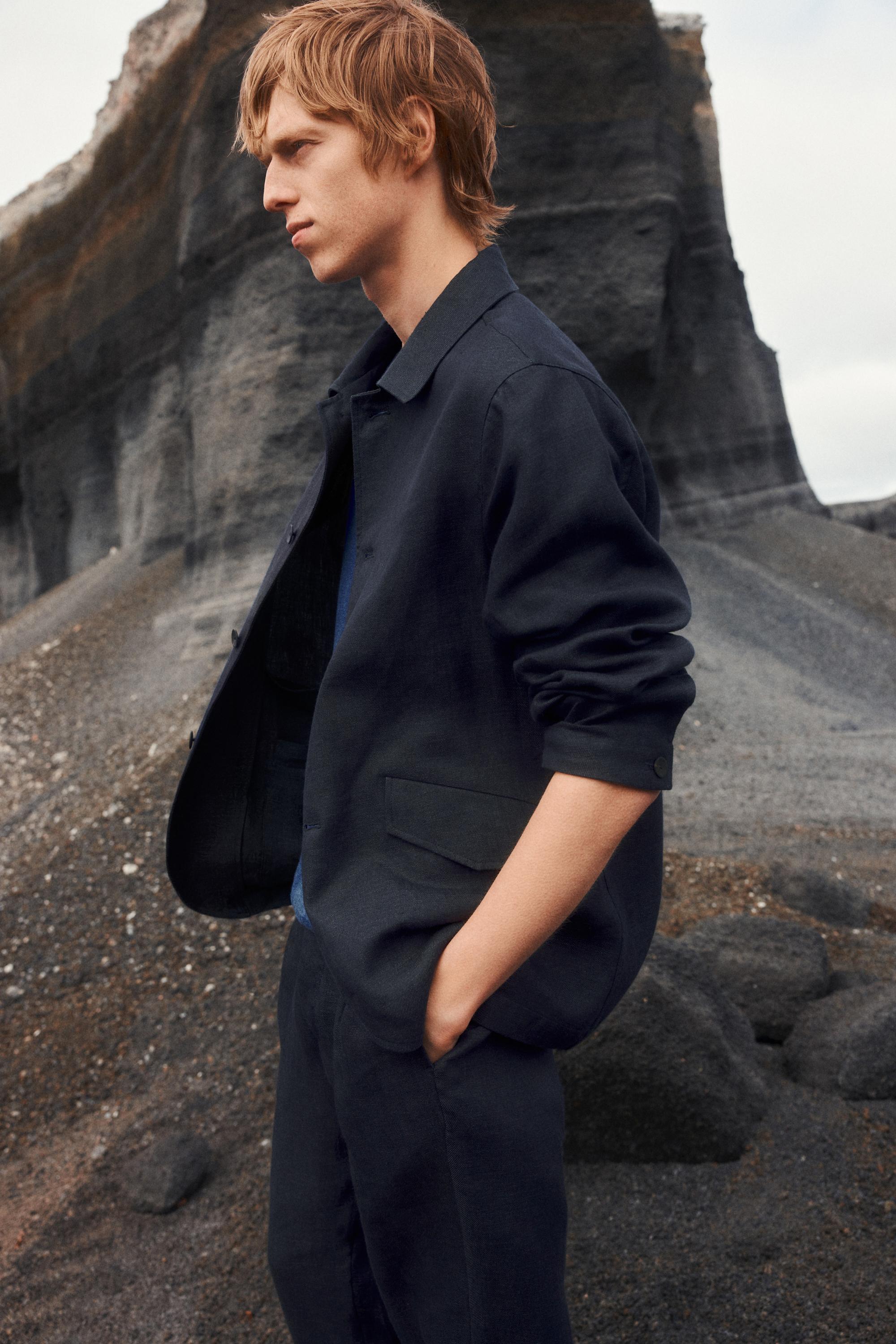 100% linen total look melange overshirt — INK BLUE