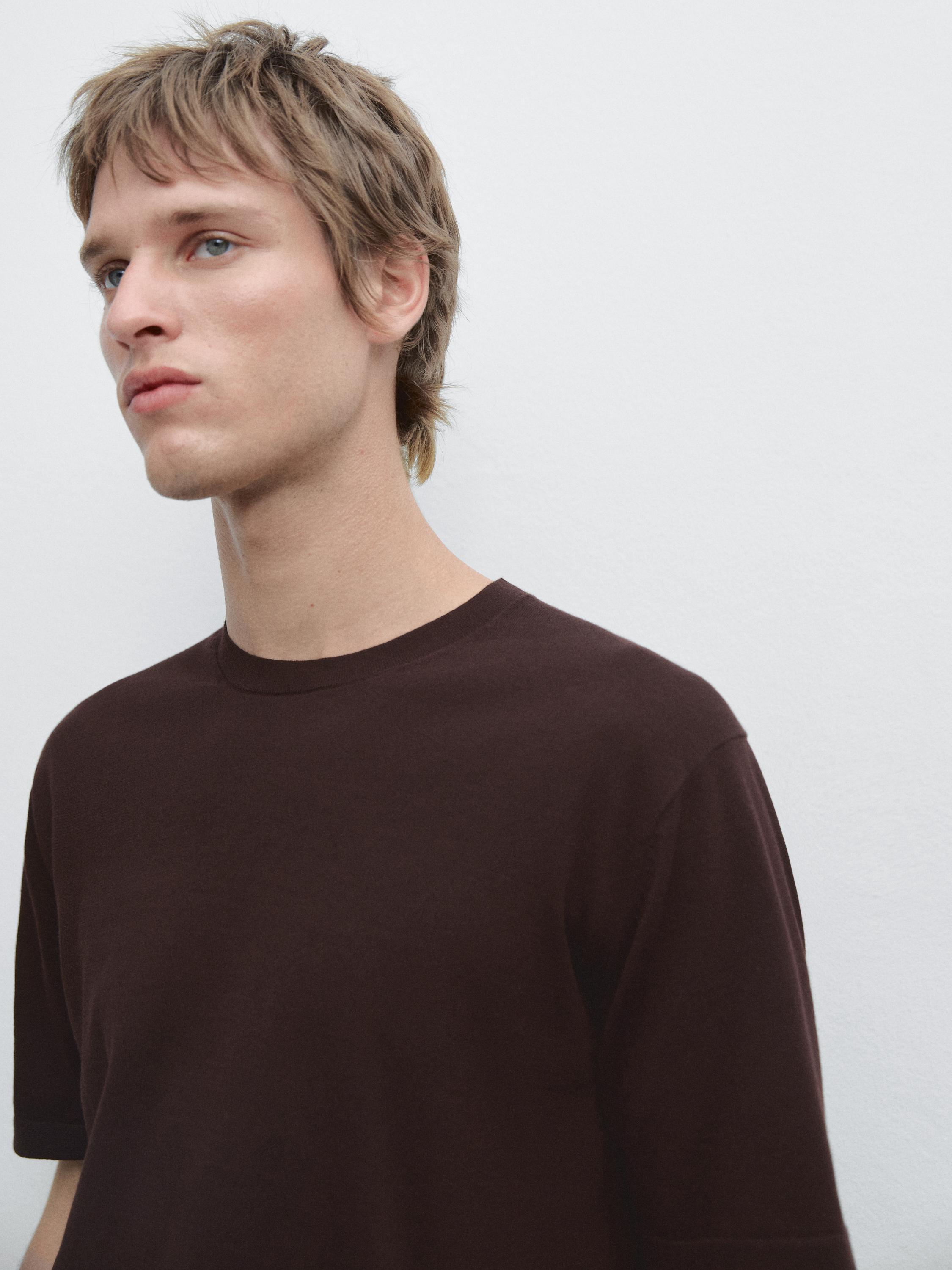 100% cotton short sleeve knit sweater — BURGUNDY