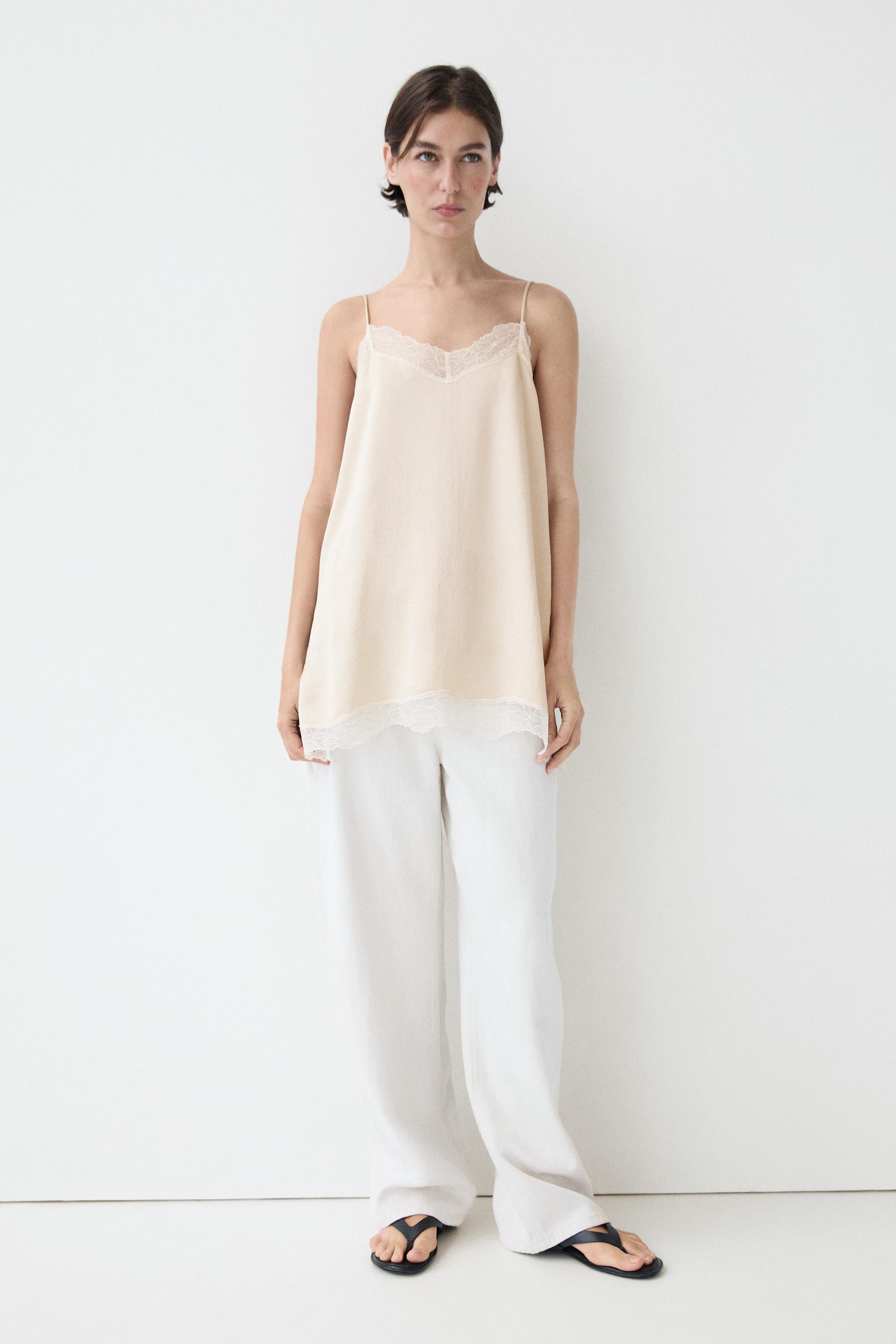 Strappy top with lace detail — CREAM