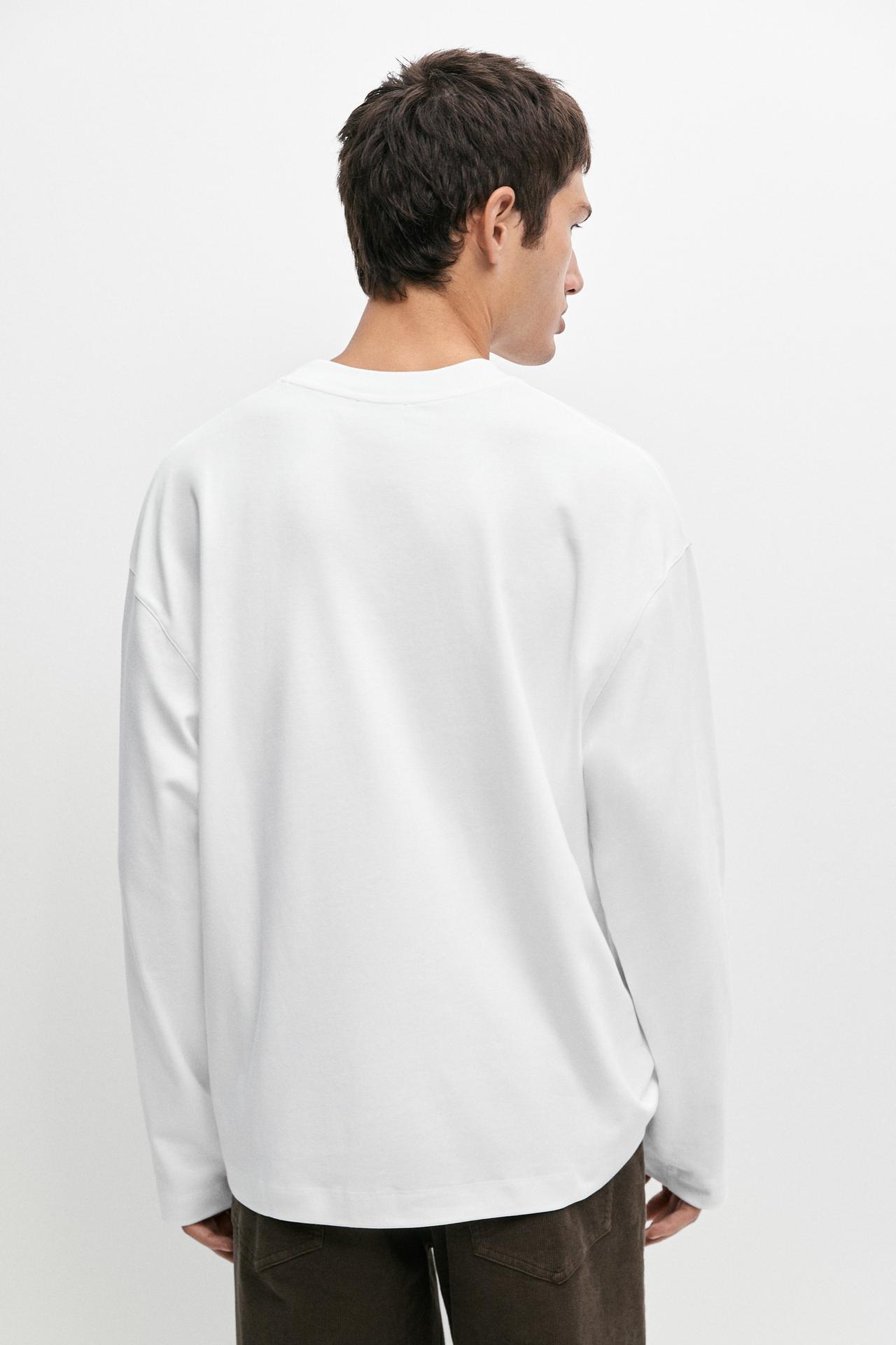 100% cotton long sleeve boxy T-shirt — WHITE