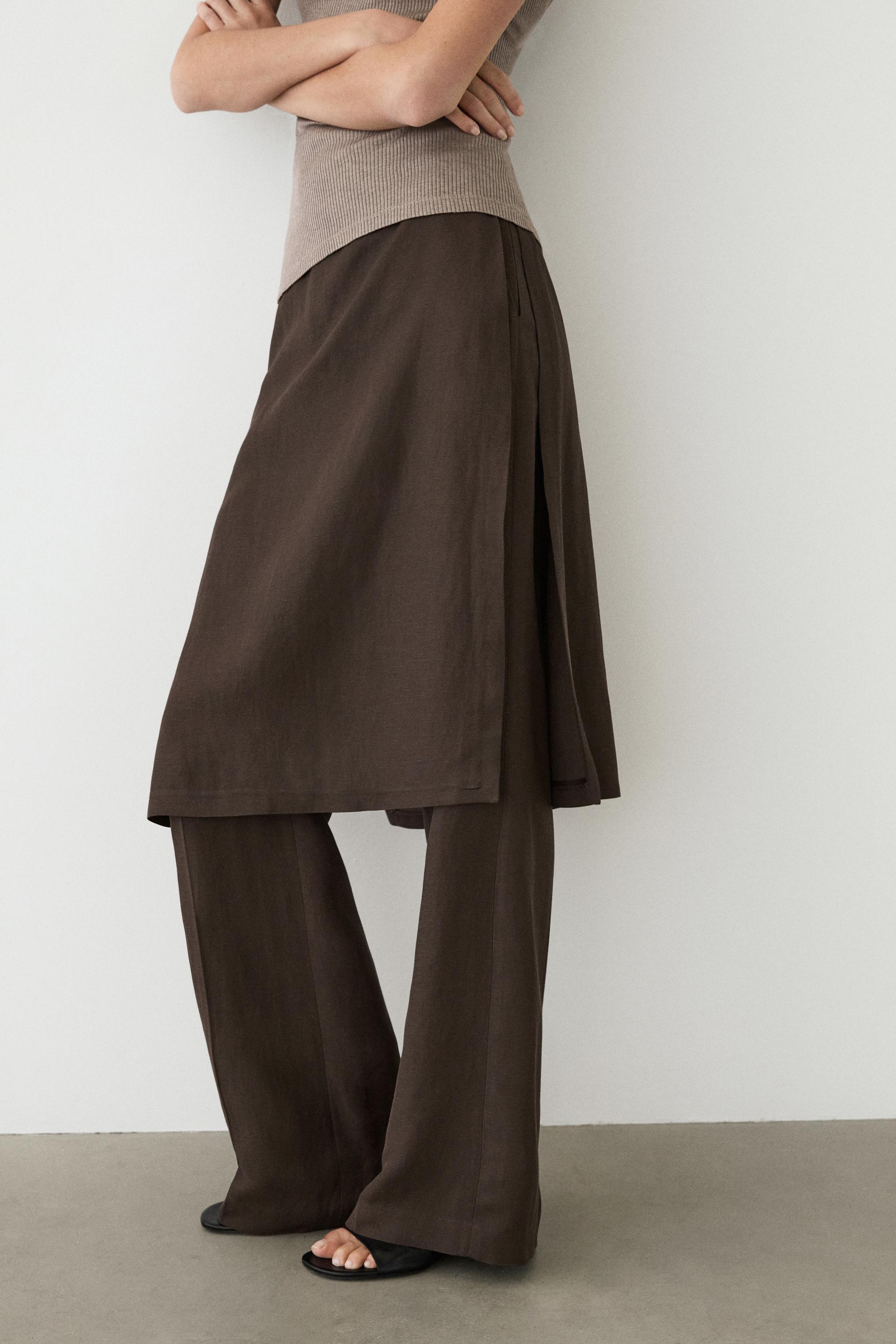 Flowing trousers with skirt detail — Chocolate