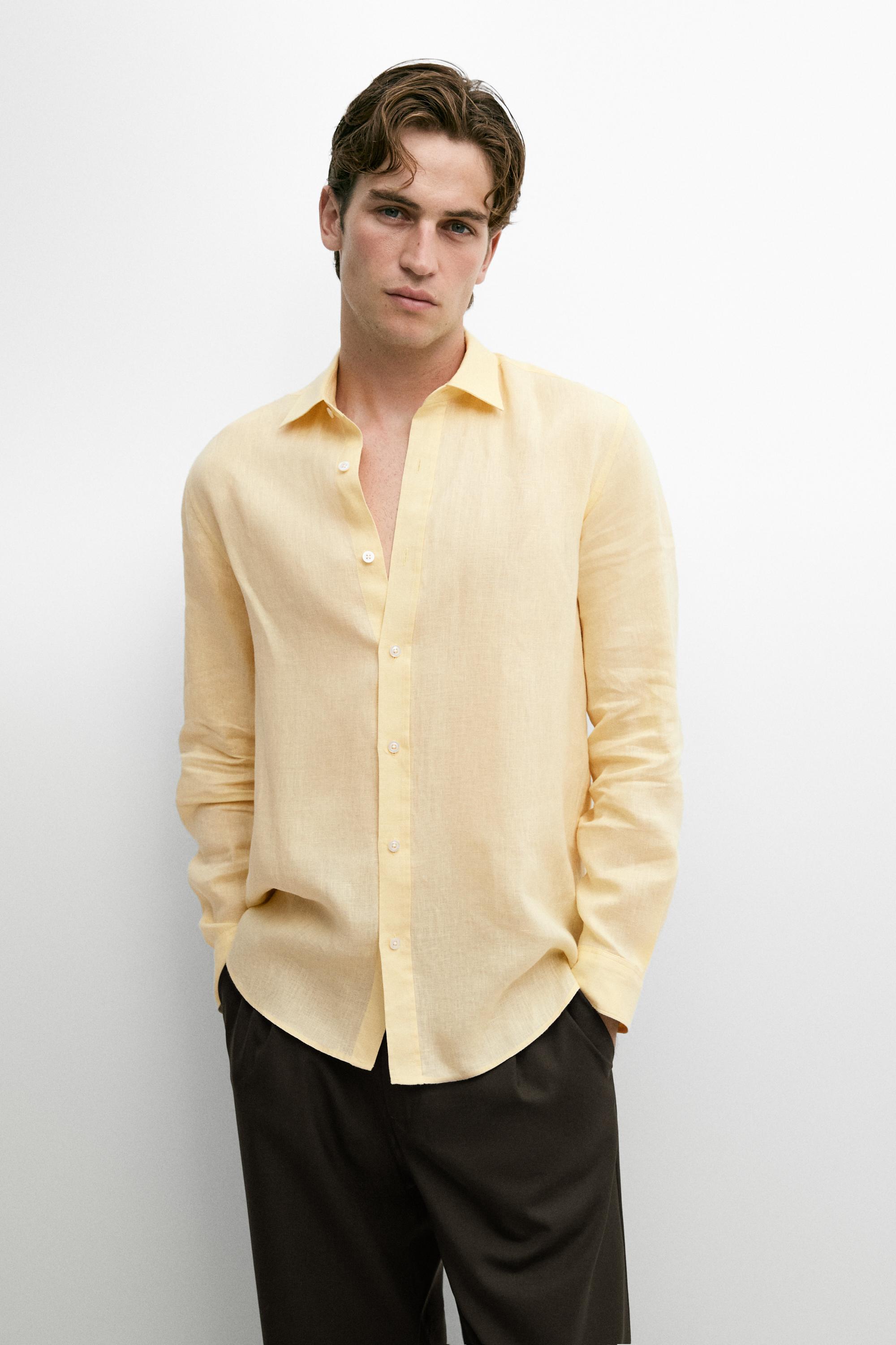 100% linen slim fit shirt — YELLOW