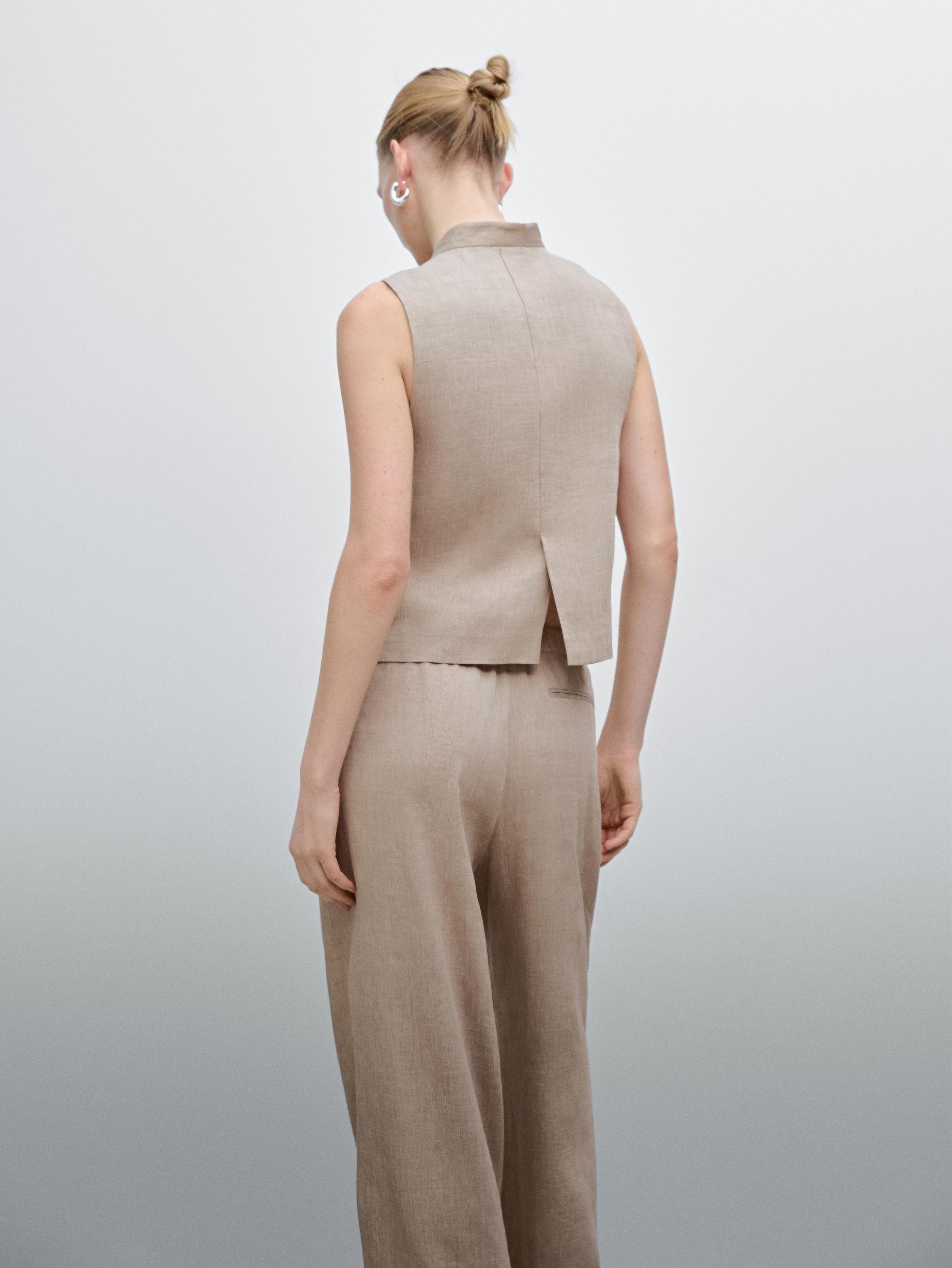 Linen blend multi-stripe waistcoat