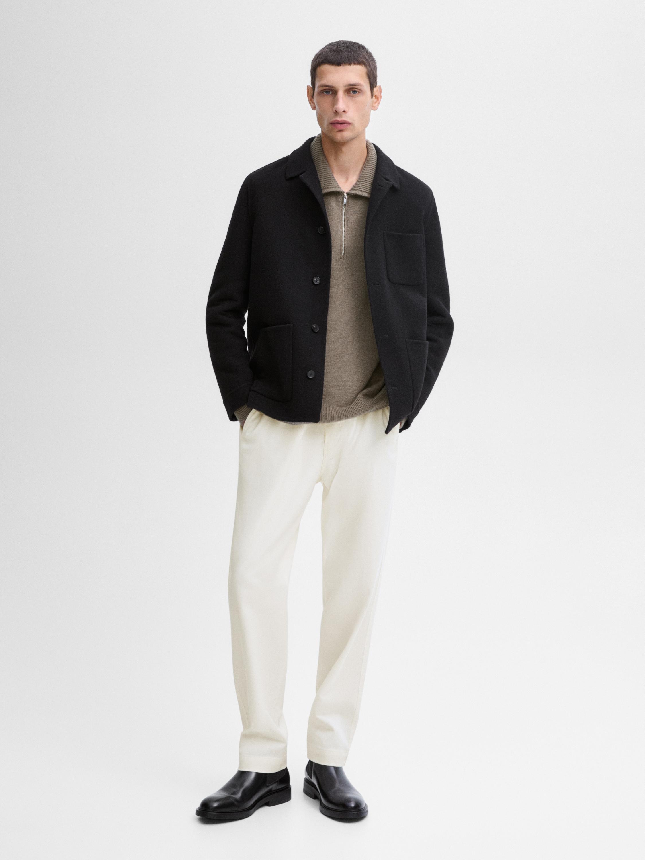 Cotton blend jogger fit trousers Cream Black Dressy Massimo Dutti