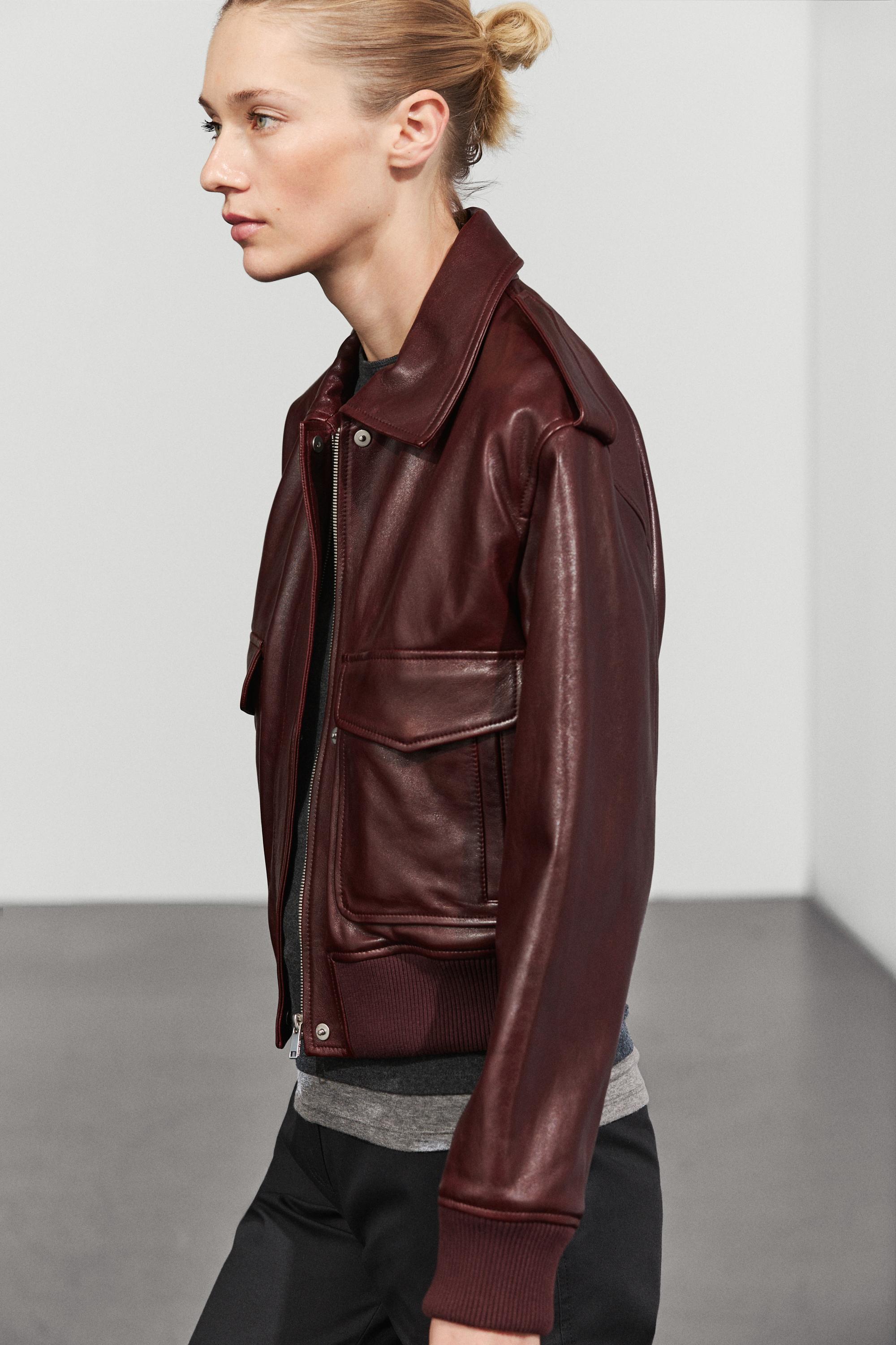 Nappa leather jacket with pockets — MAROON