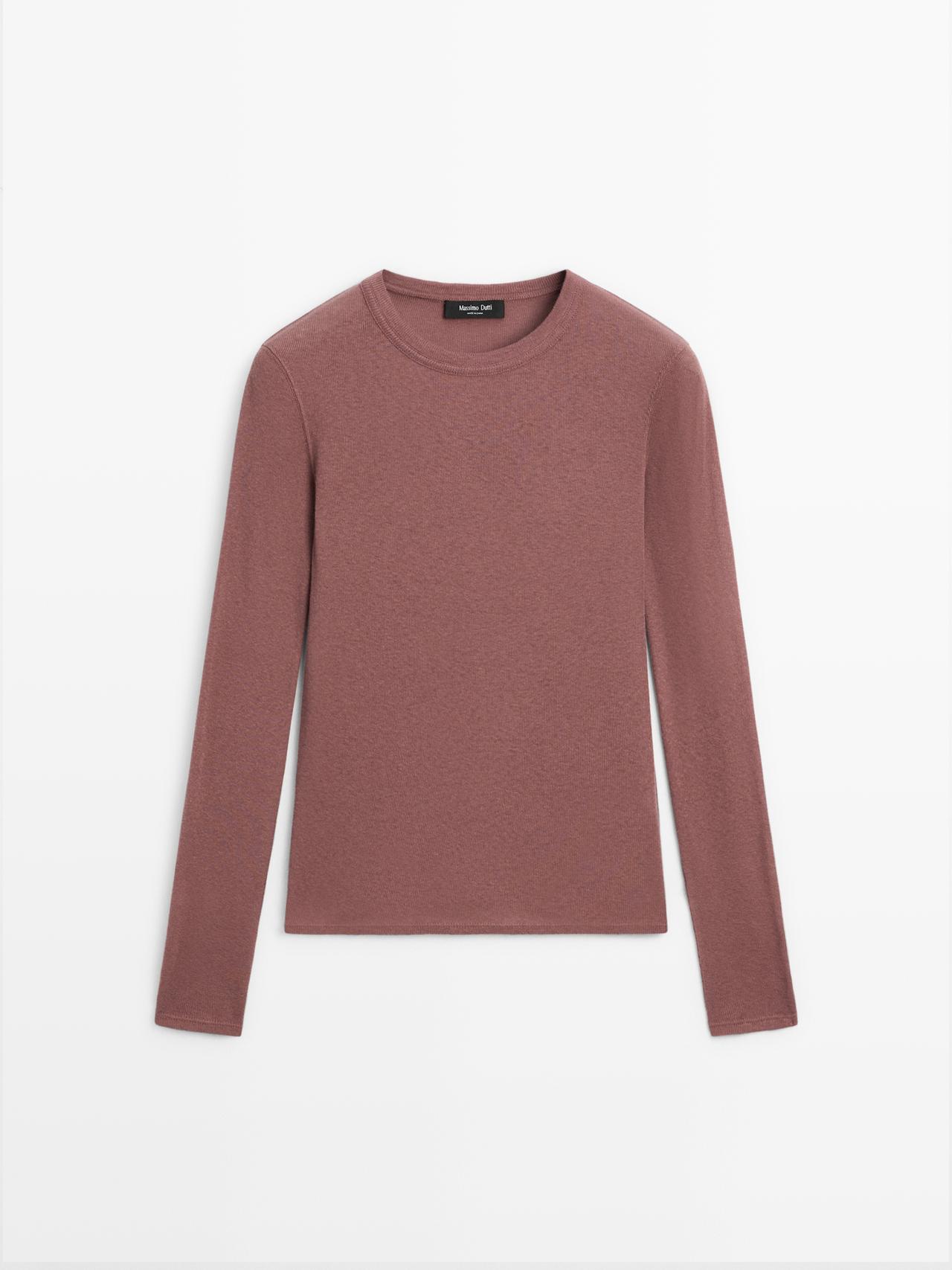 Massimo Dutti - Dame - Langærmet T-Shirt I Bomuldsblanding - Støvet Rosa - L