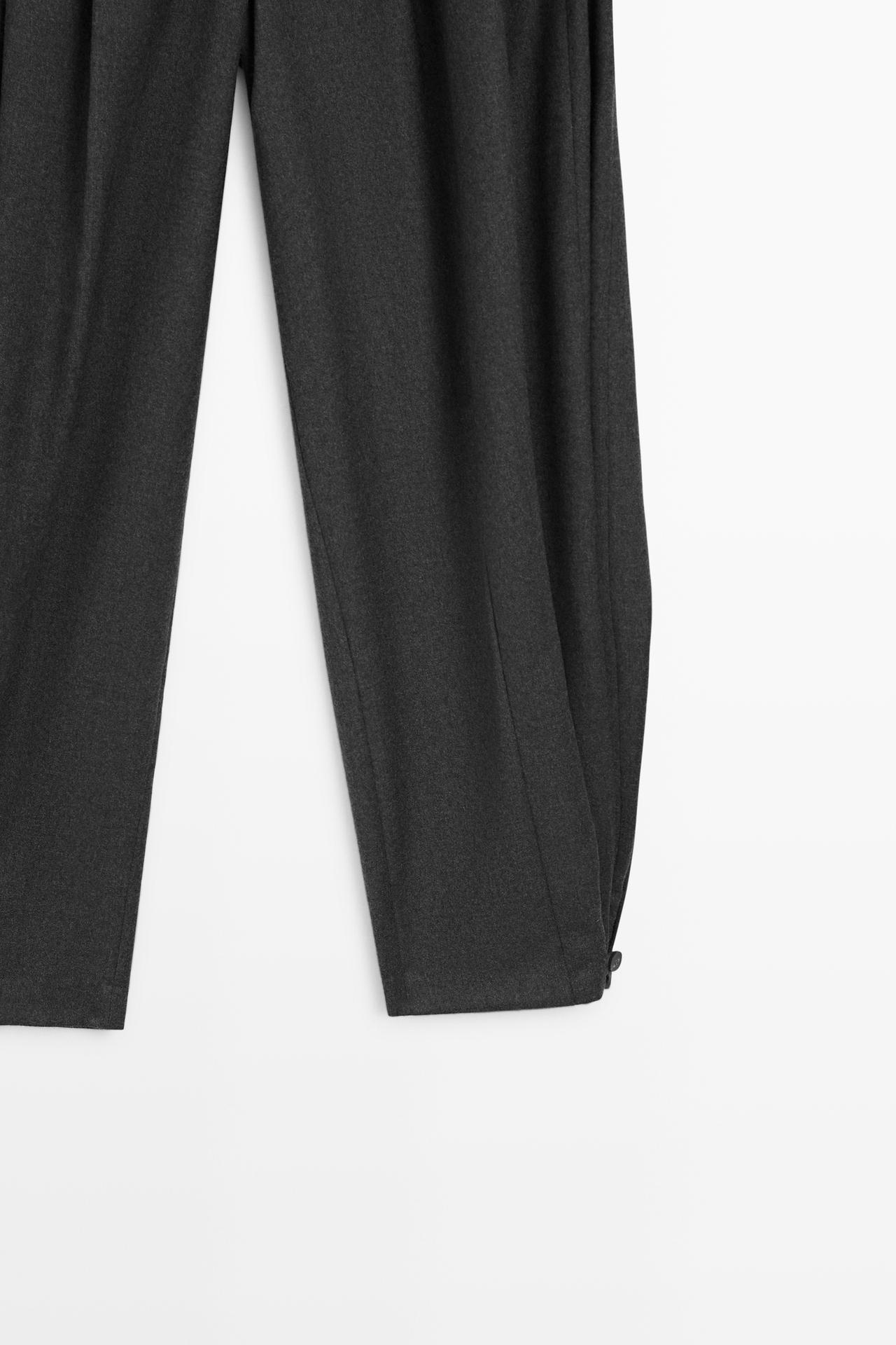 Pleated flannel pants with hem detail — DARK GREY