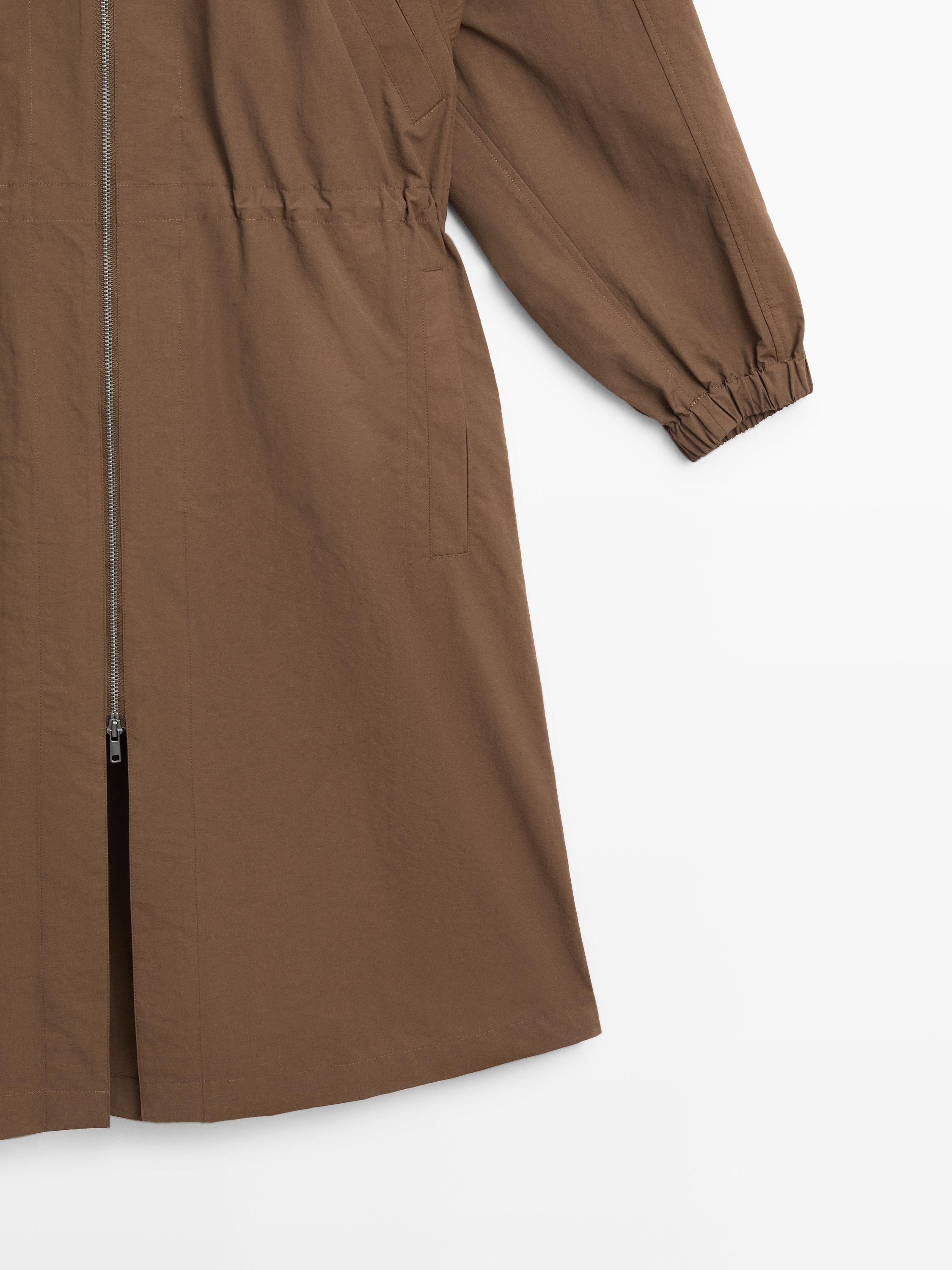 Long technical fabric parka — BROWN