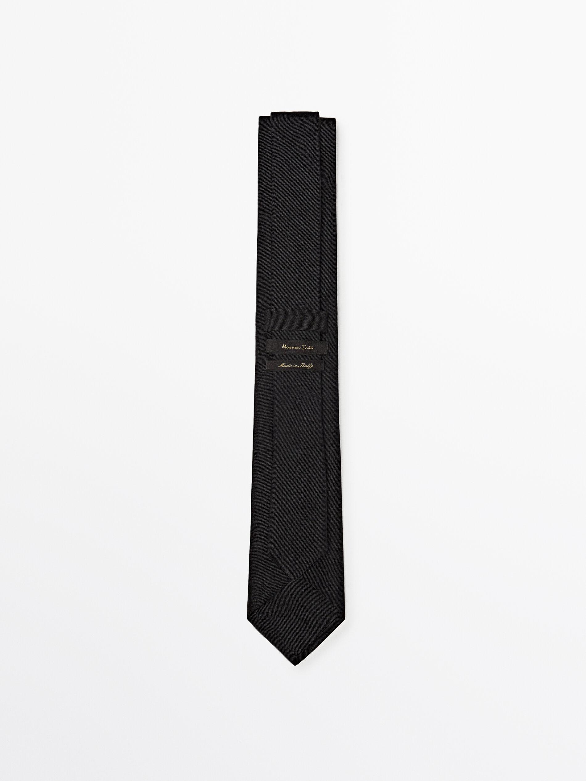 Cotton and silk blend twill tie — BLACK