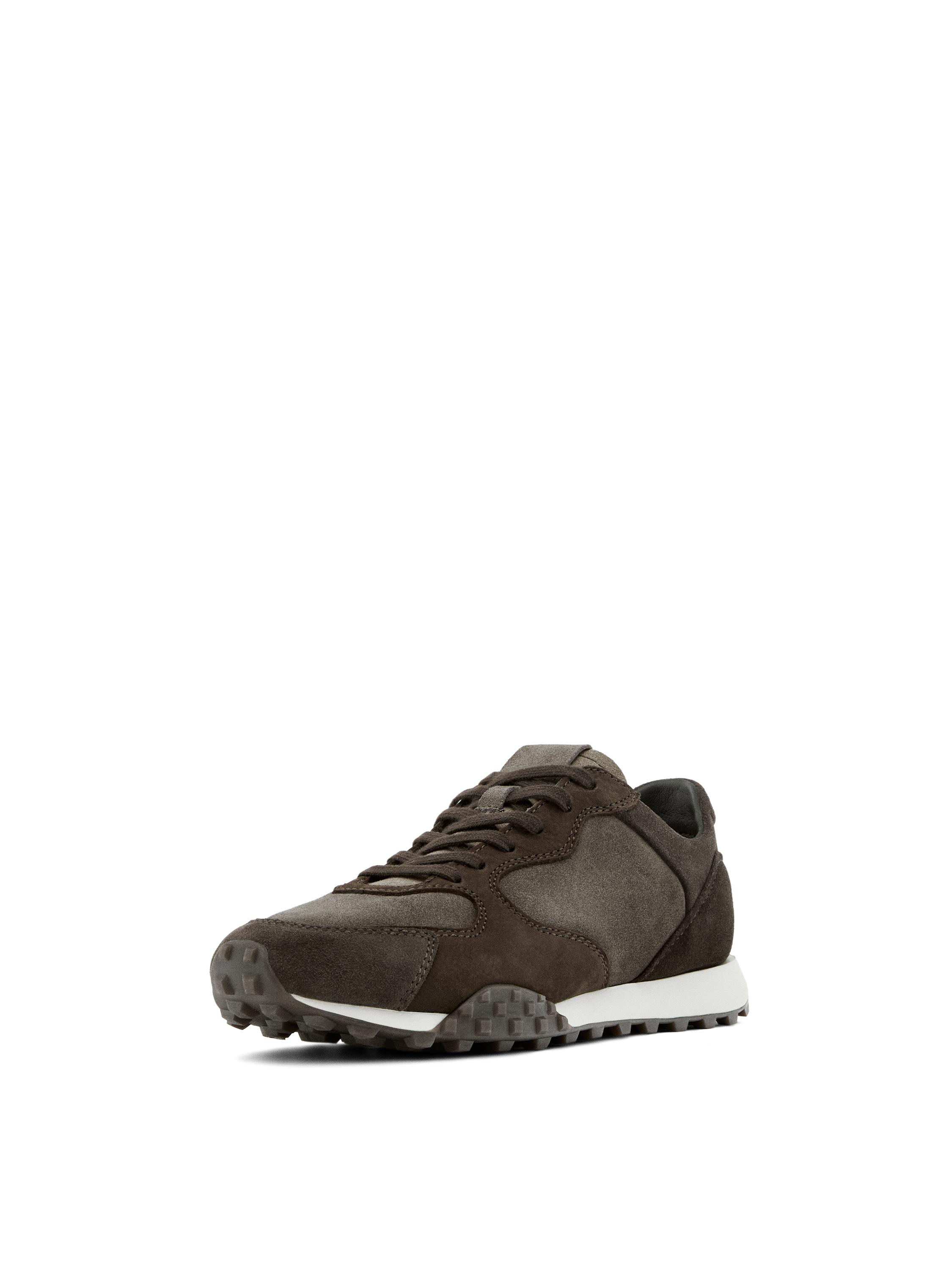 Contrast leather trainers — BROWN