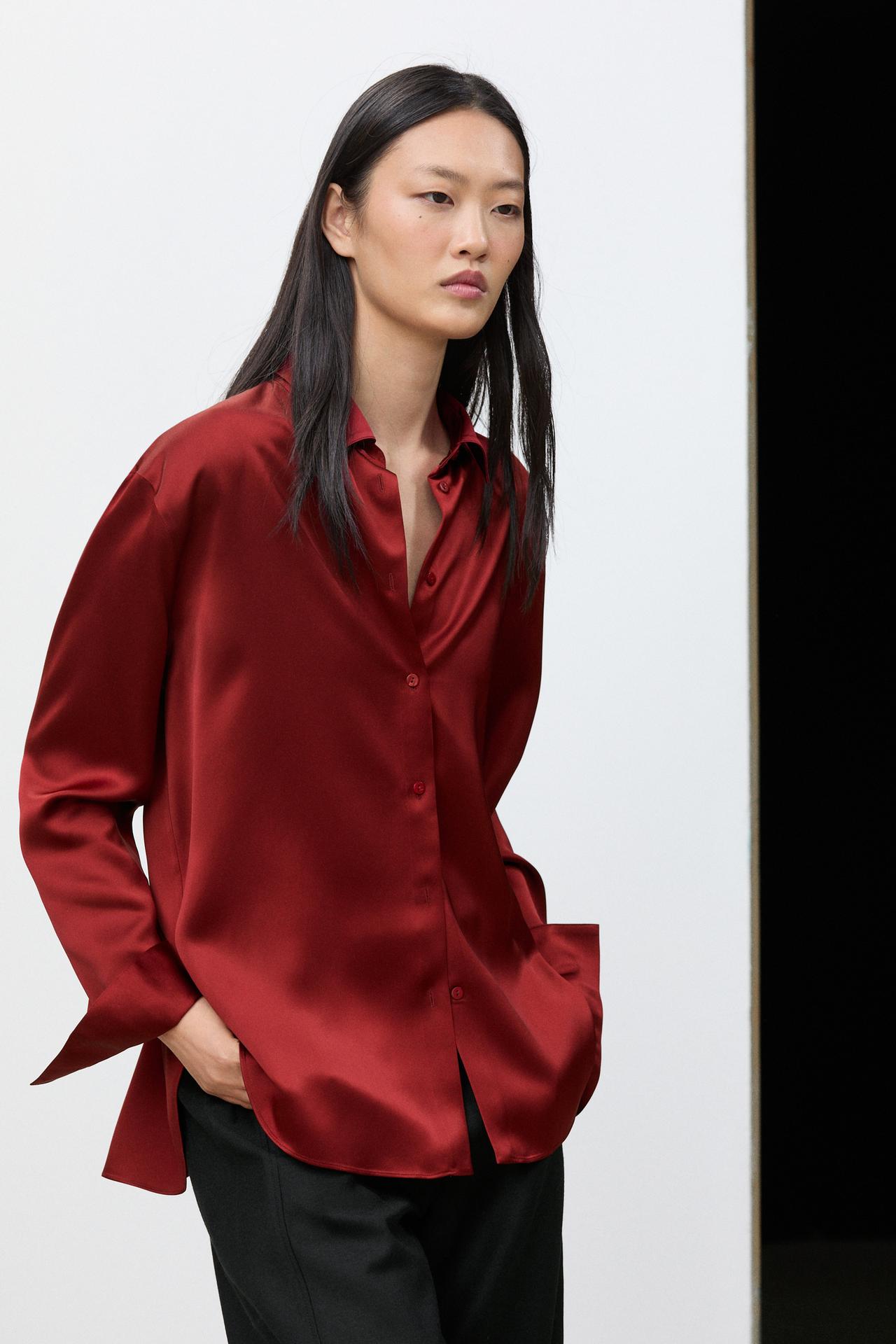 Flowing satin shirt — Red