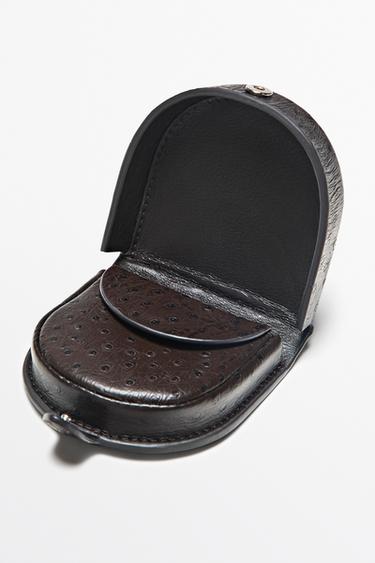 Textured compact nappa leather purse — BROWN 3