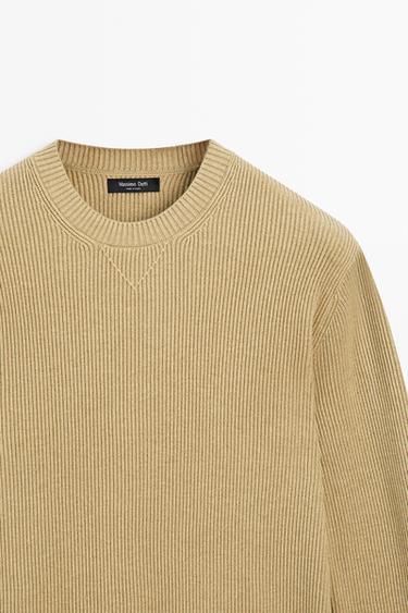 Cotton blend ribbed knit sweater — CREAM 4