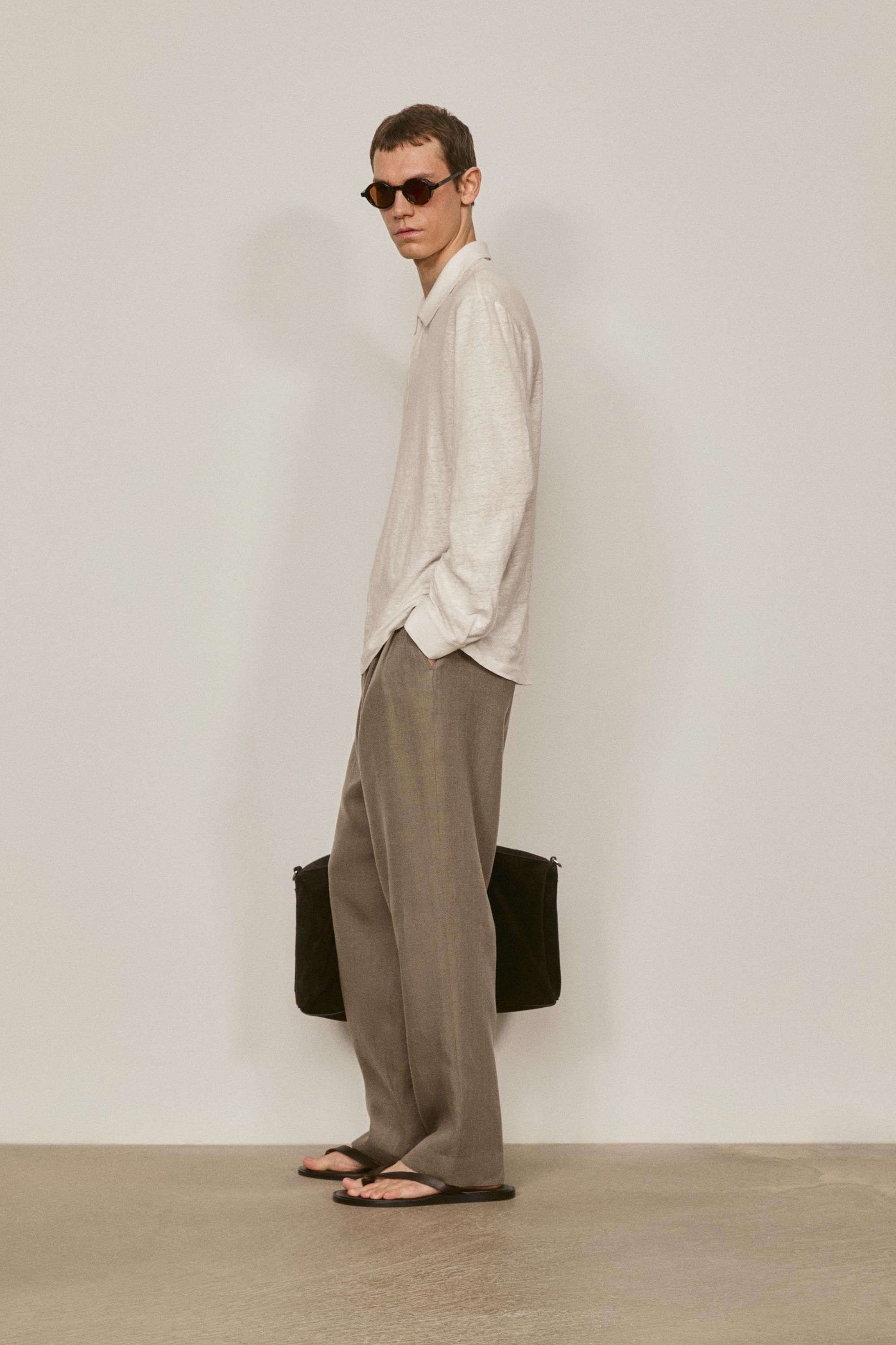 100% linen long sleeve polo shirt - LIMITED EDITION — Off white