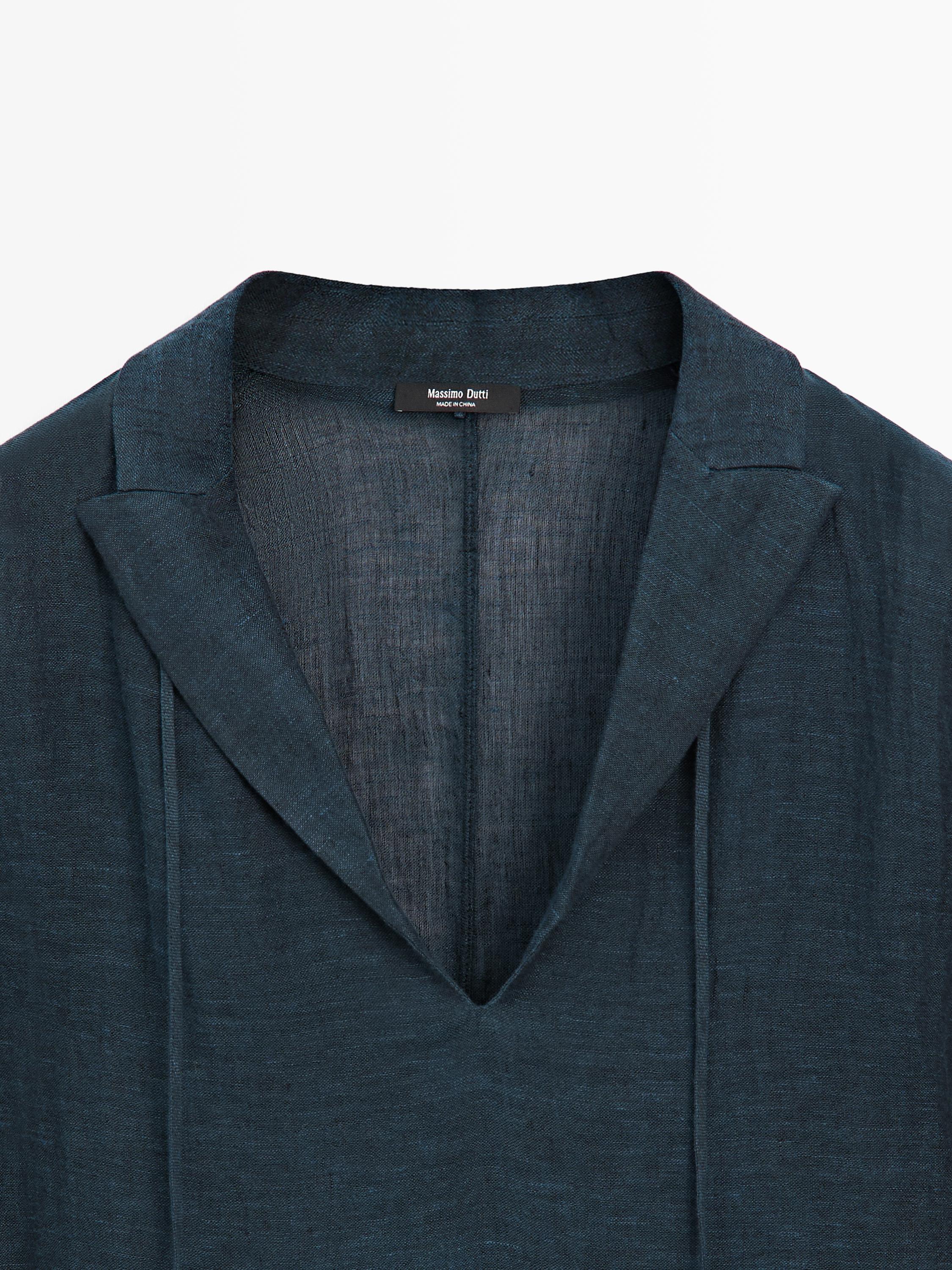 %100 keten klapa yaka dökümlü bluz