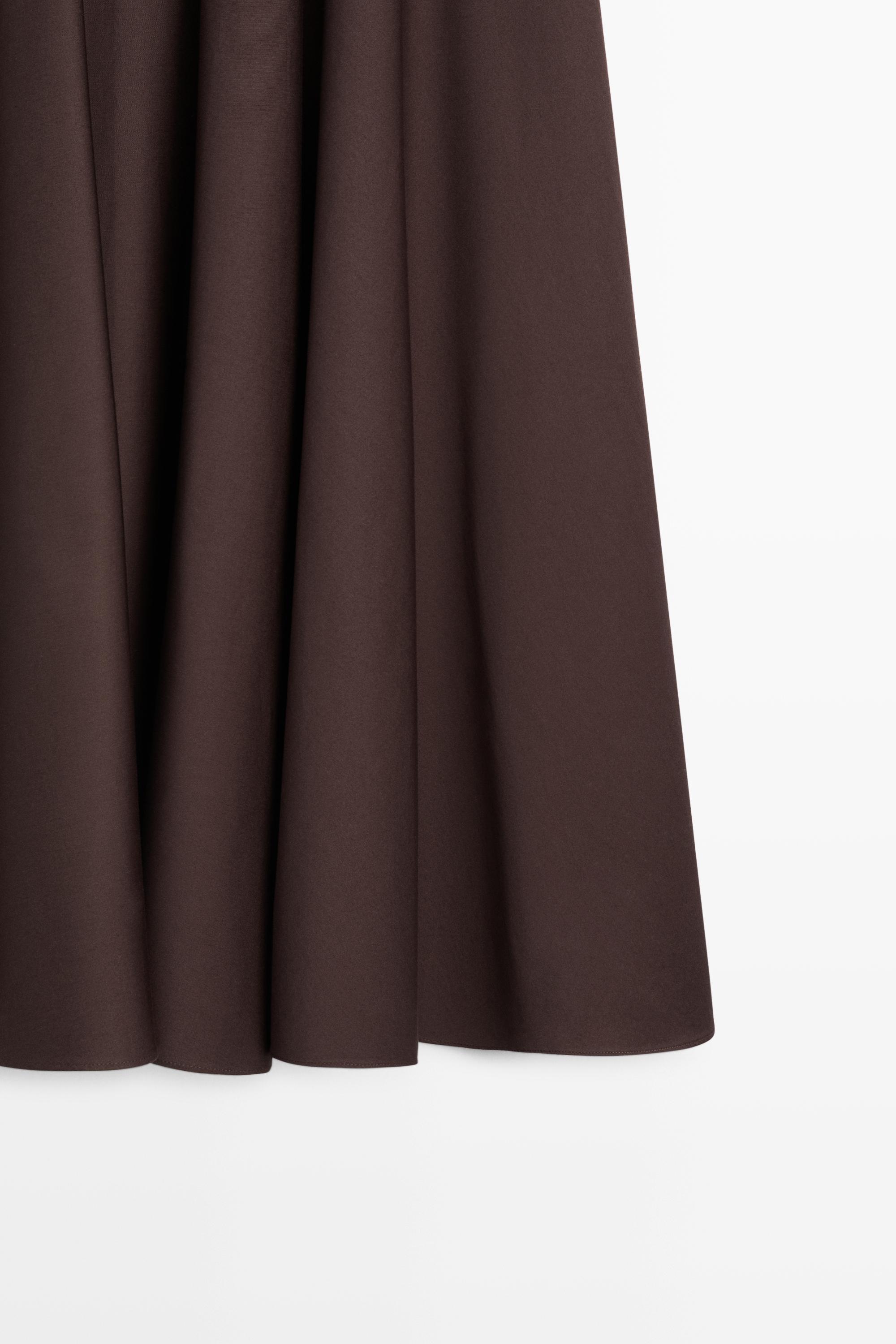 Flounce midi skirt with yoke detail — BROWN