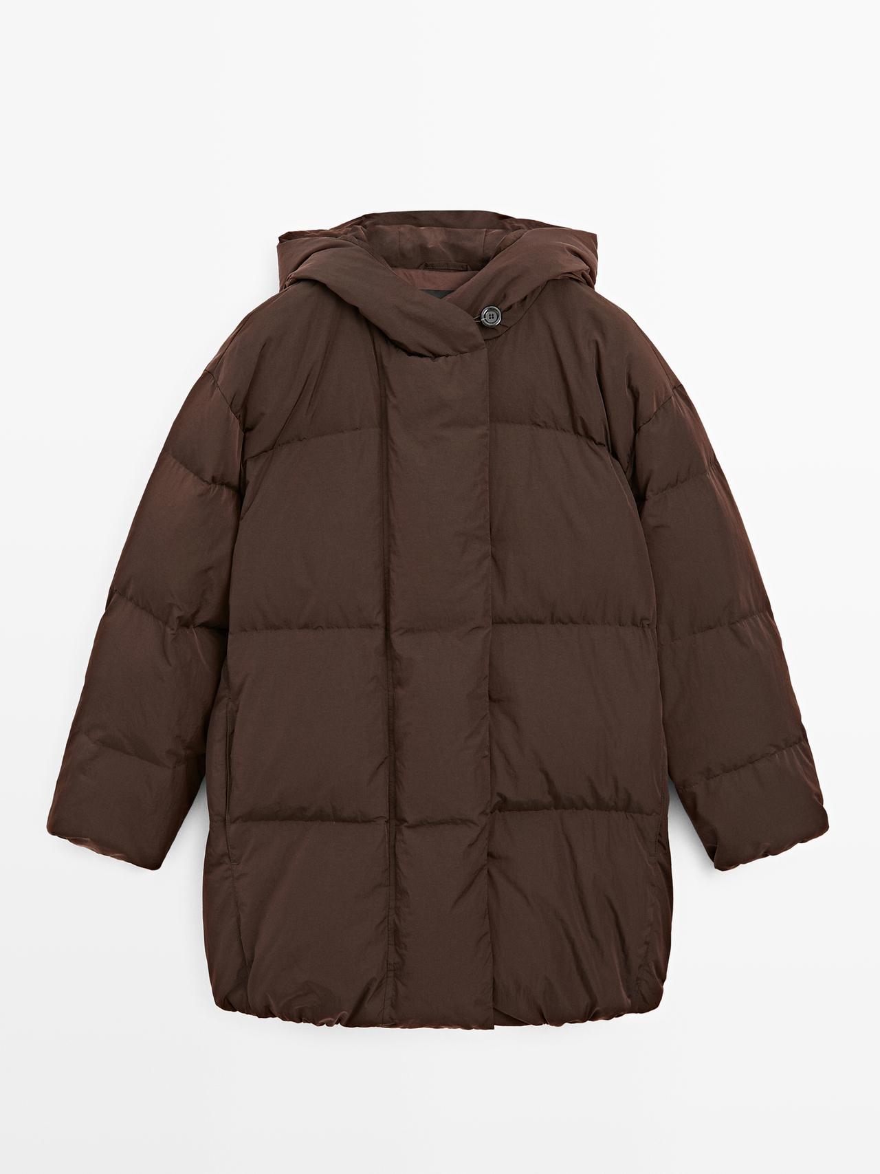 Massimo Dutti - Dame - Vandafvisende, Vatteret Jakke Med Hætte - Granatrød - Xs