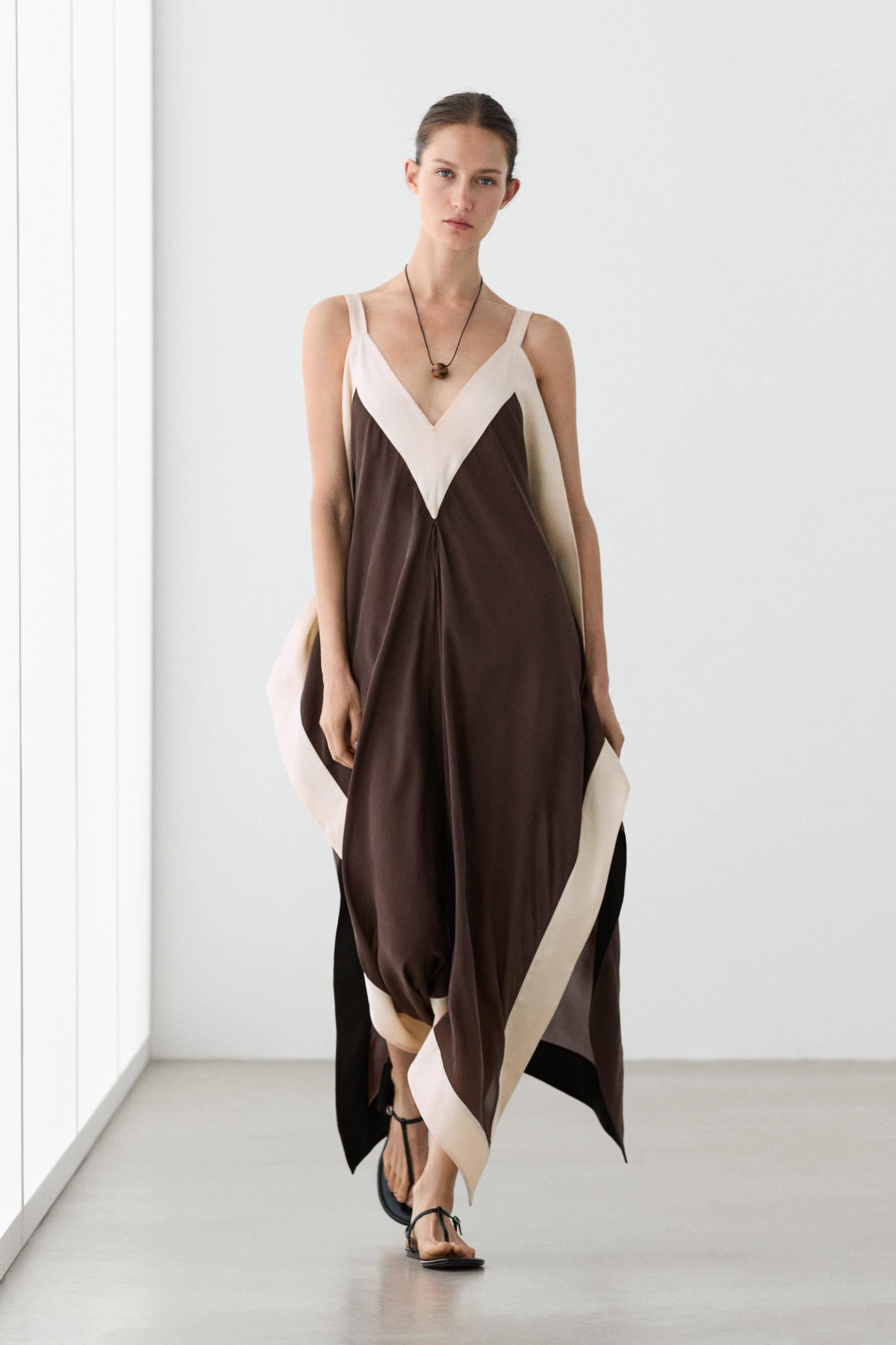 Vestito midi fluido con profili a contrasto