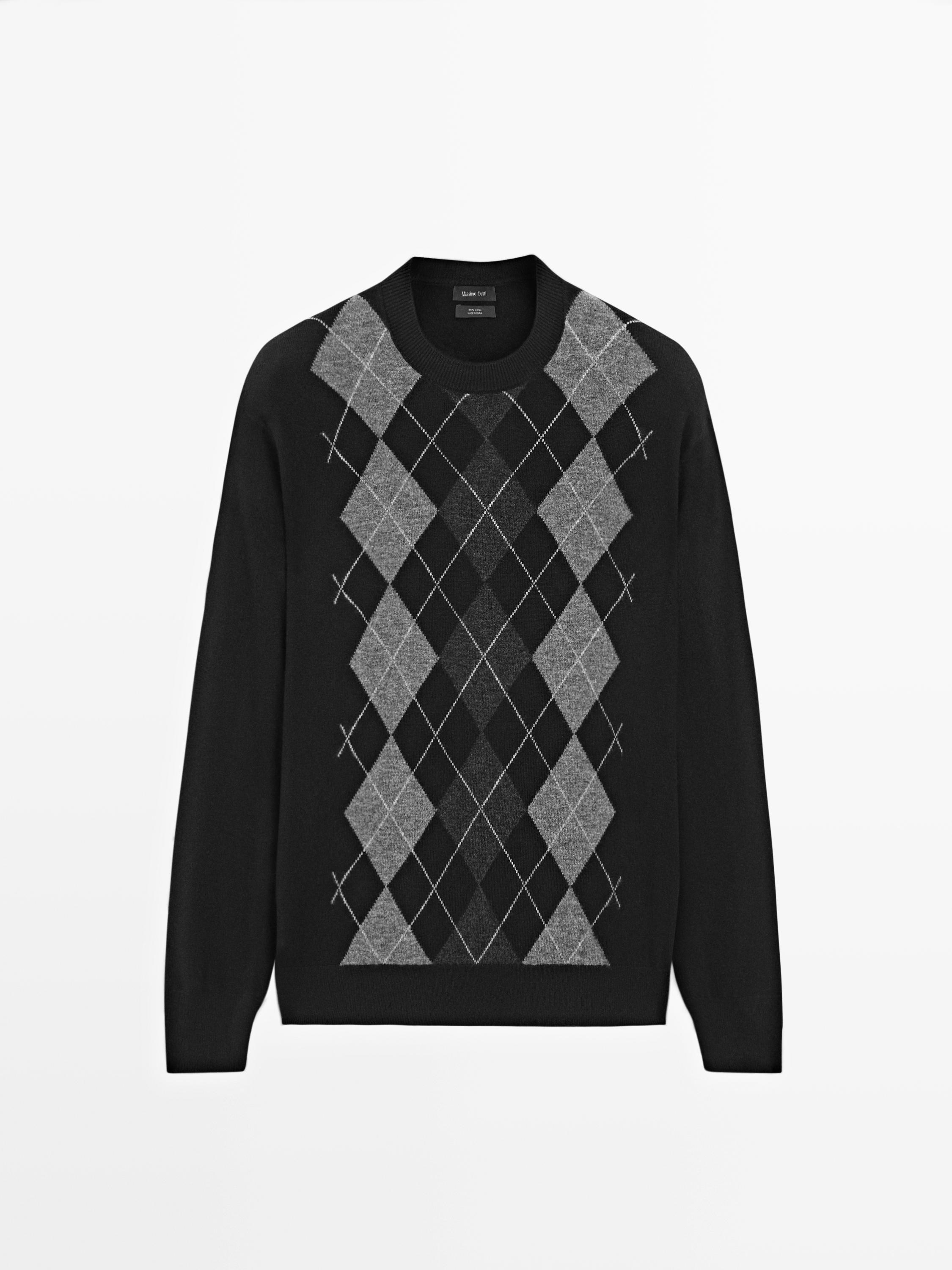 100% wool Argyle knit sweater