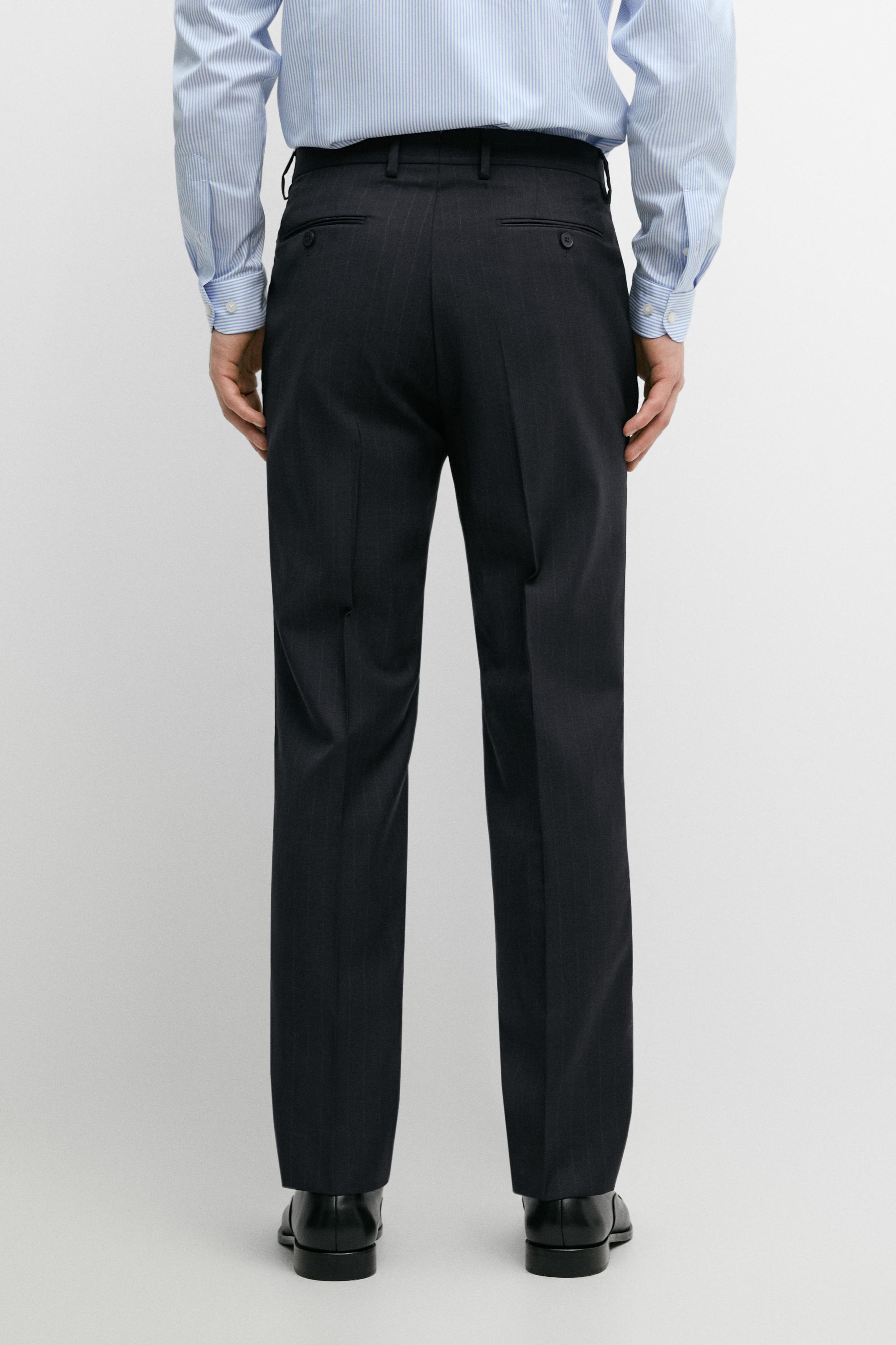 Striped 100% cool wool suit pants — NAVY BLUE