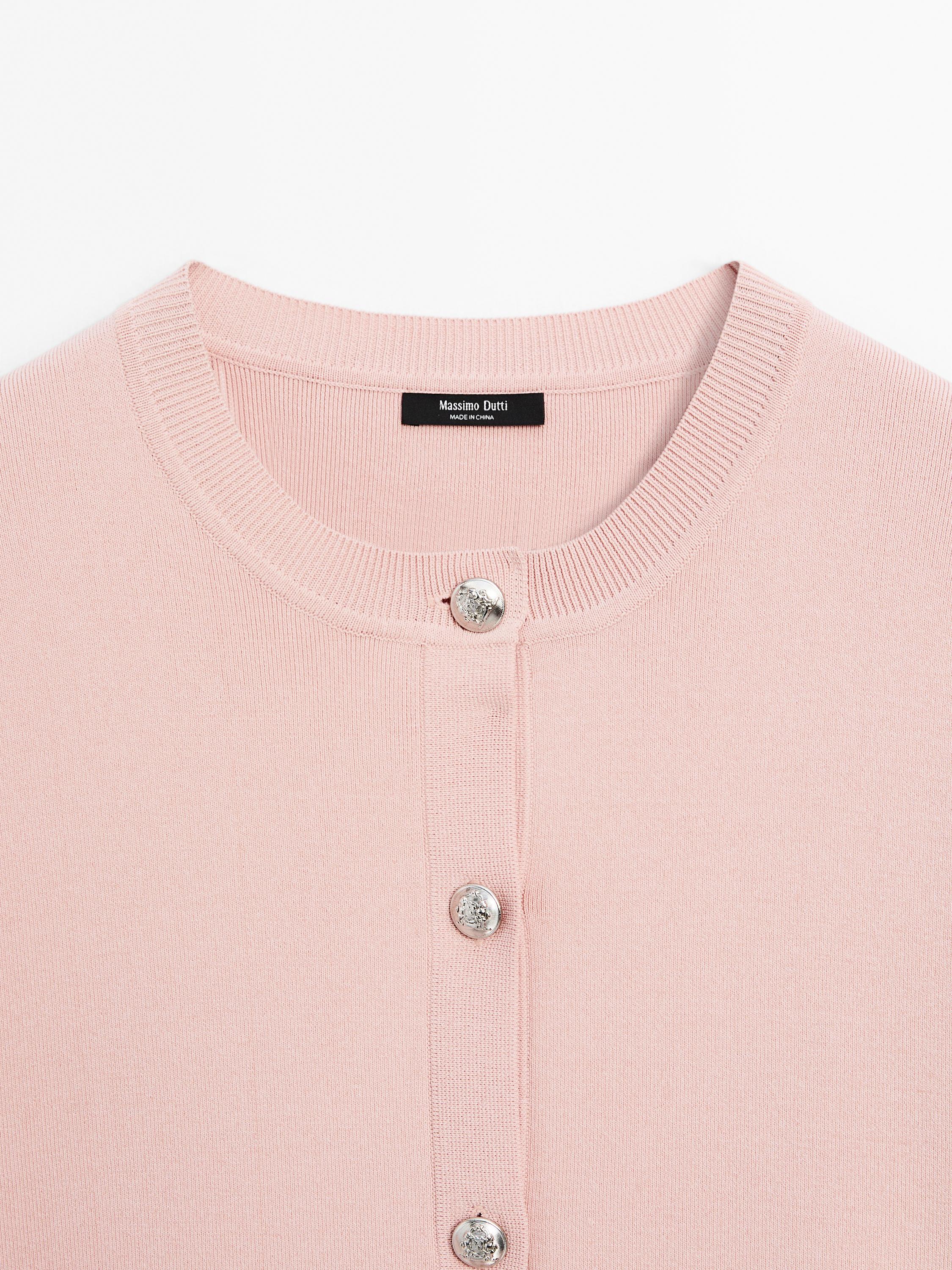 Short sleeve cardigan with rhinestone buttons