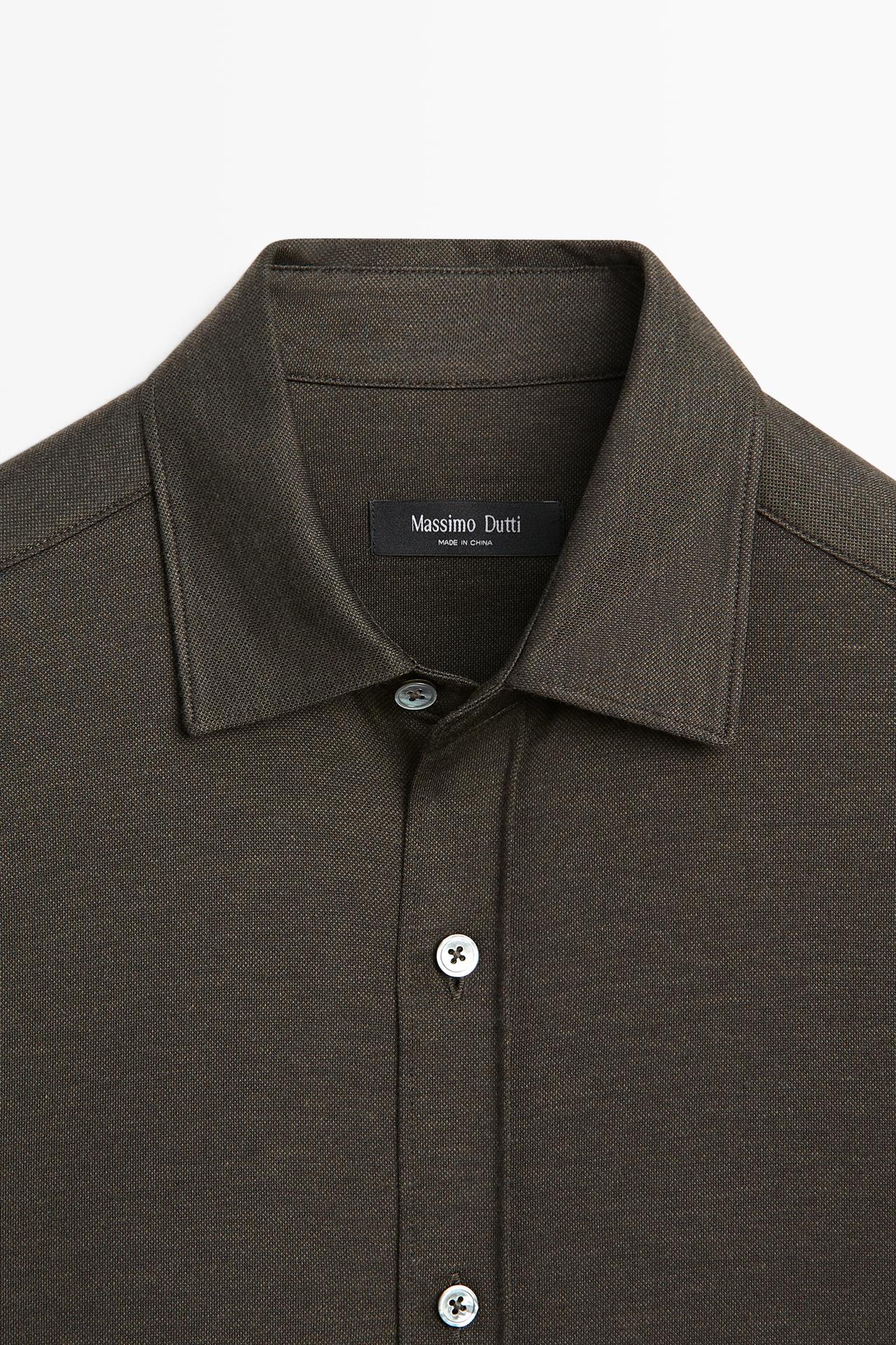 Stretch slim fit cotton shirt — BROWN