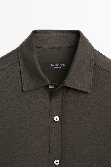 Stretch slim fit cotton shirt — BROWN 9