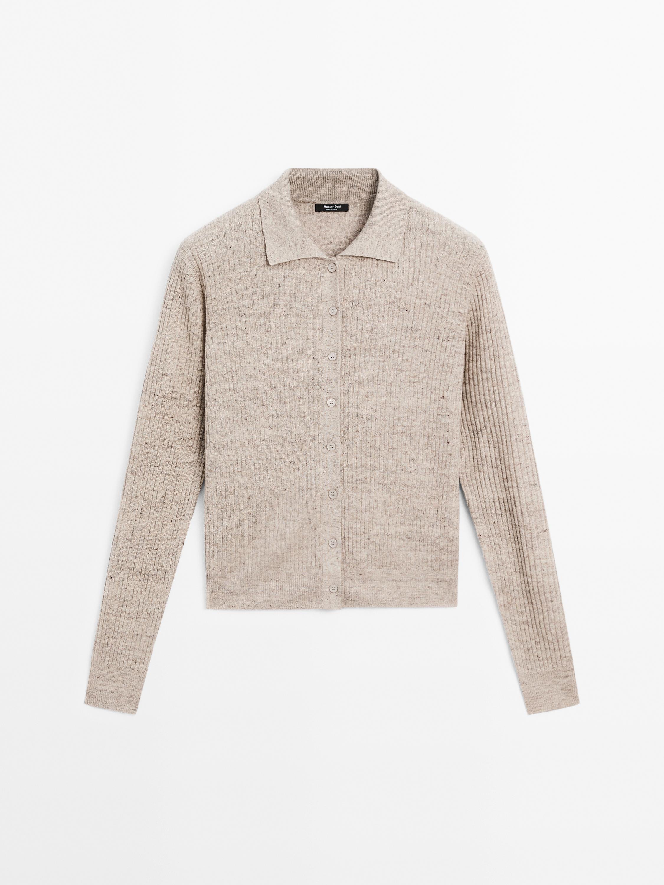 Melierter Strickcardigan aus Leinenmischgewebe
