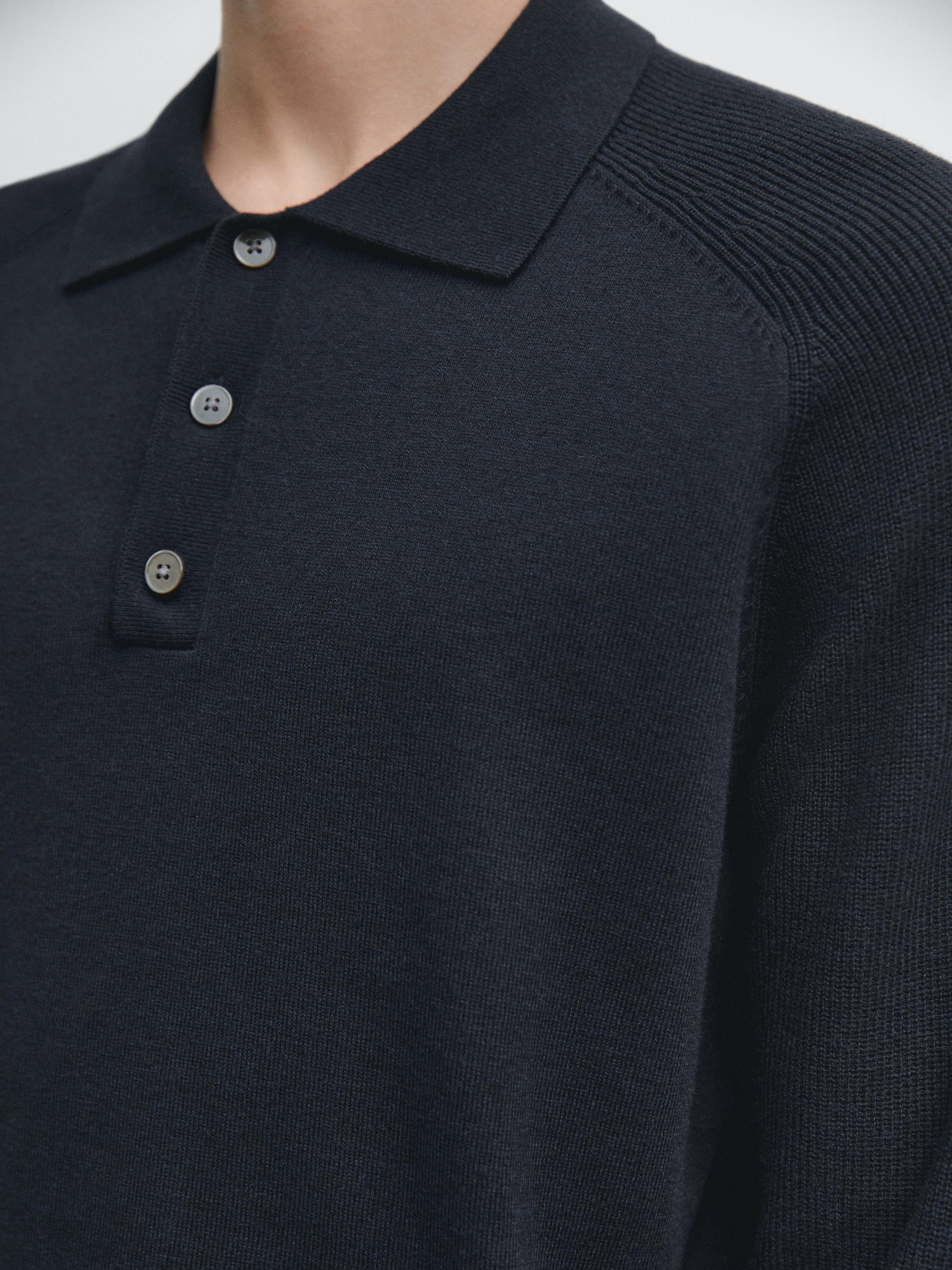 Cotton blend knit polo sweater — NAVY BLUE