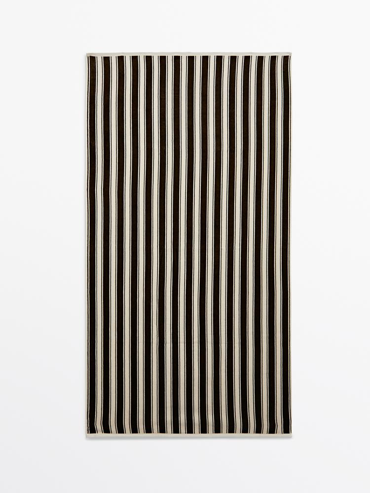 Striped cotton towel — KHAKI