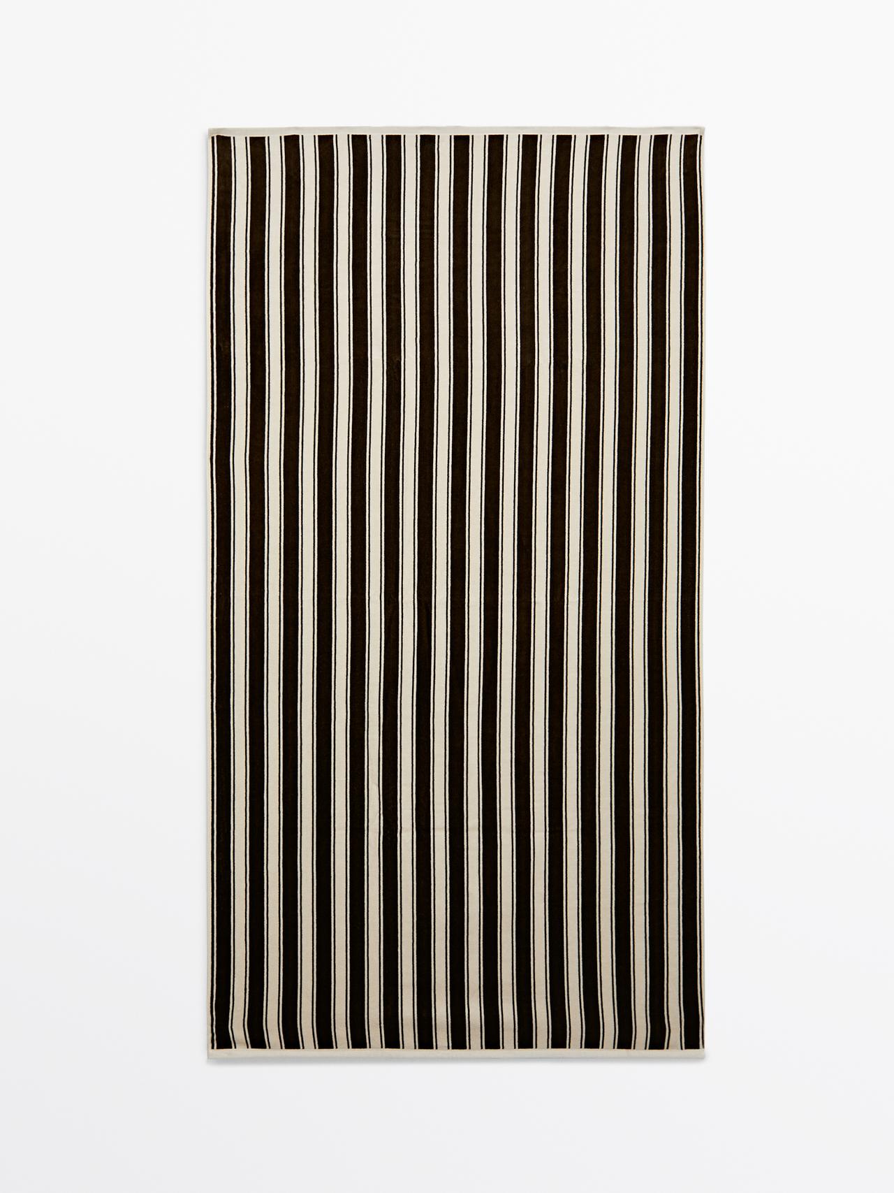Serviette Rayée En Coton - Kaki - 01 - Massimo Dutti - Homme