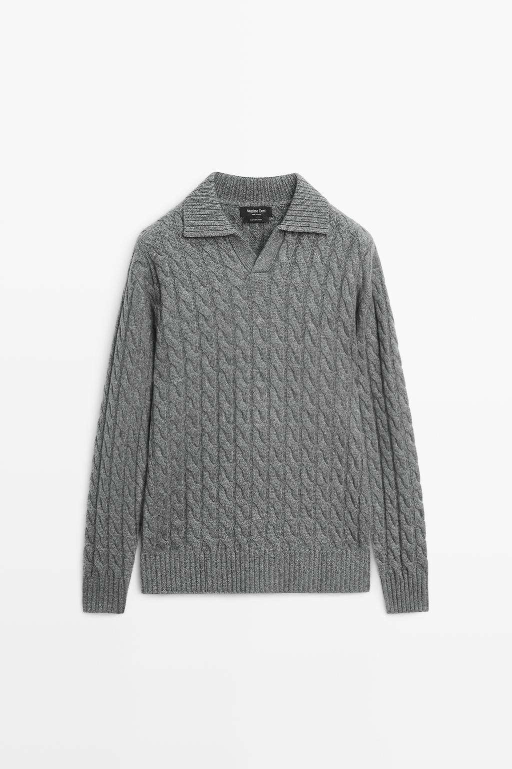 Cable-knit cashmere polo sweater